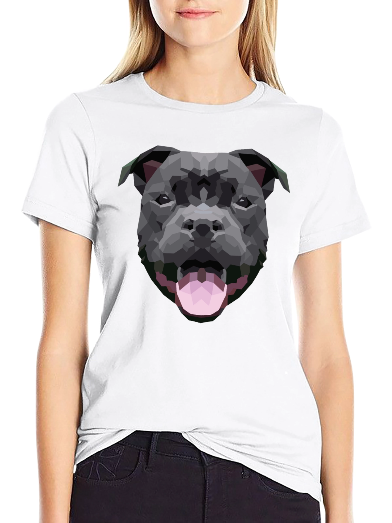 Geometric Dog Graphic Black T-Shirt