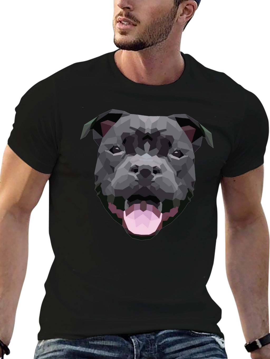 Geometric Dog Graphic Black T-Shirt