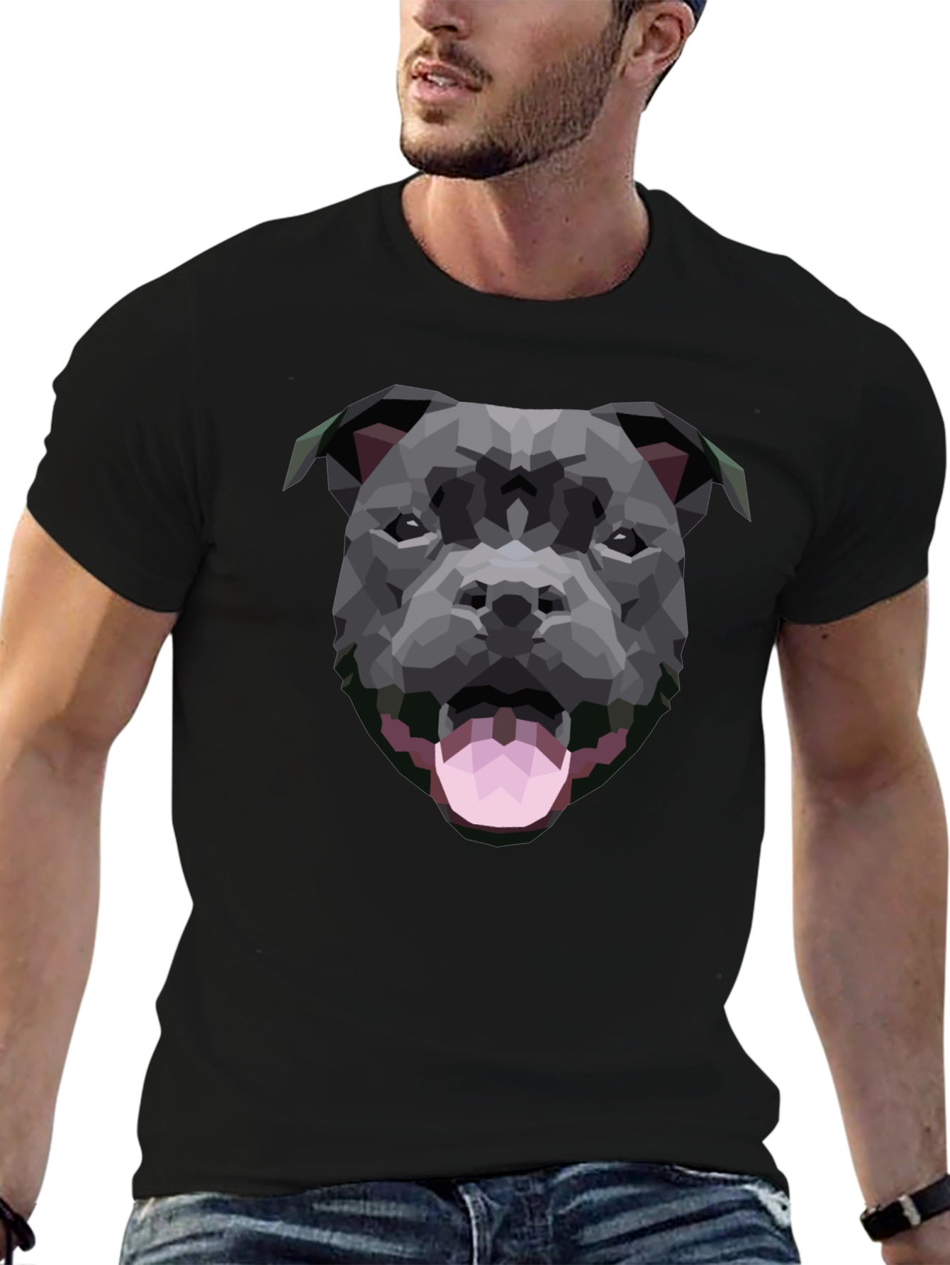 Geometric Dog Graphic Black T-Shirt