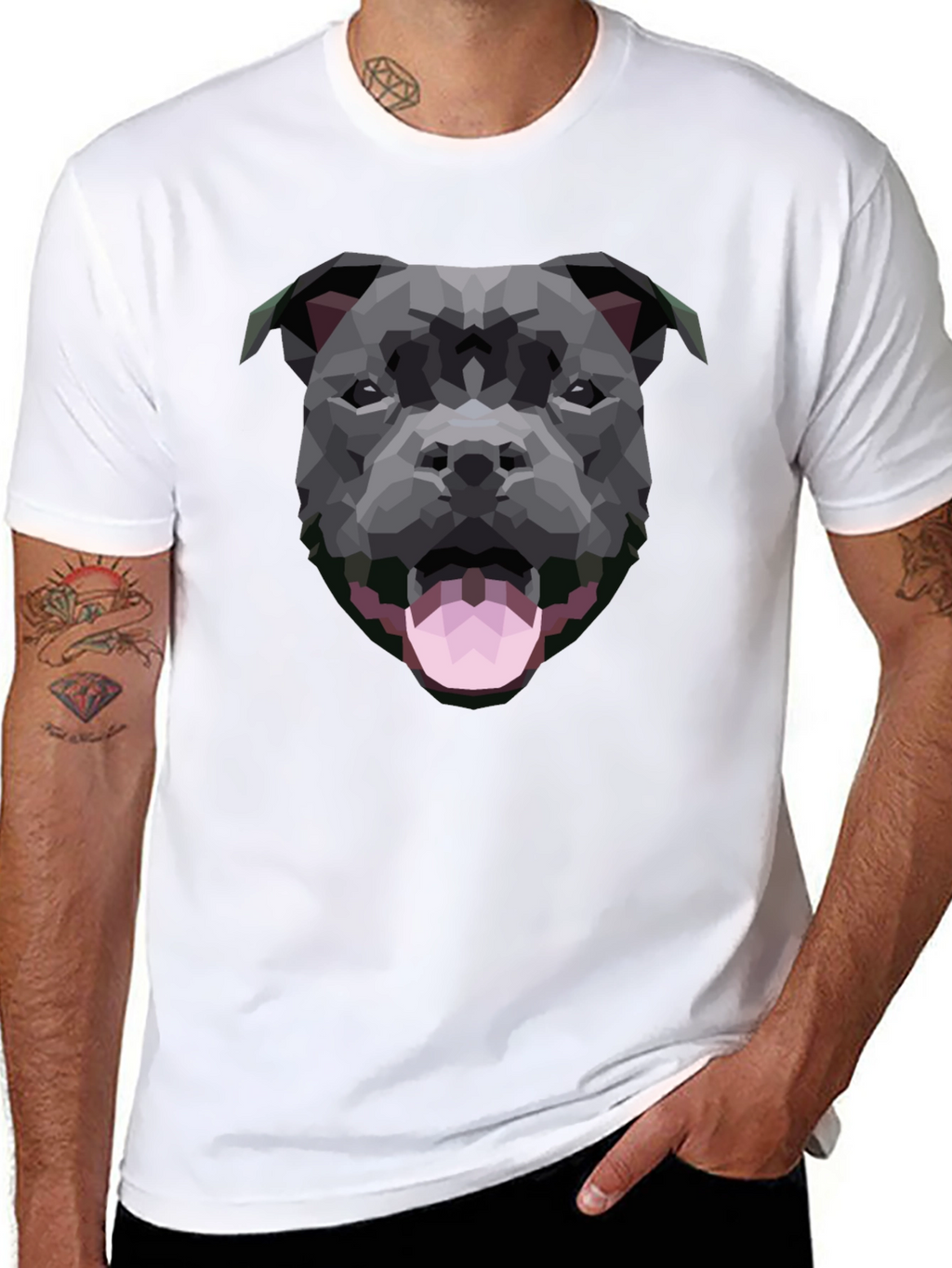 Geometric Dog Graphic Black T-Shirt