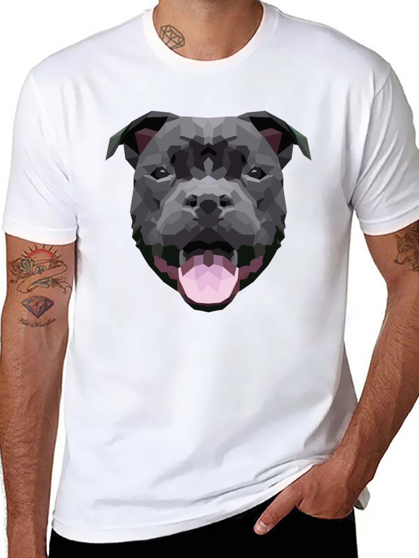 Geometric Dog Graphic Black T-Shirt