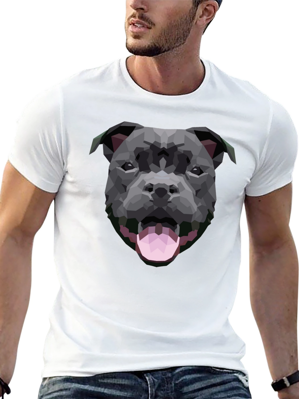 Geometric Dog Graphic Black T-Shirt
