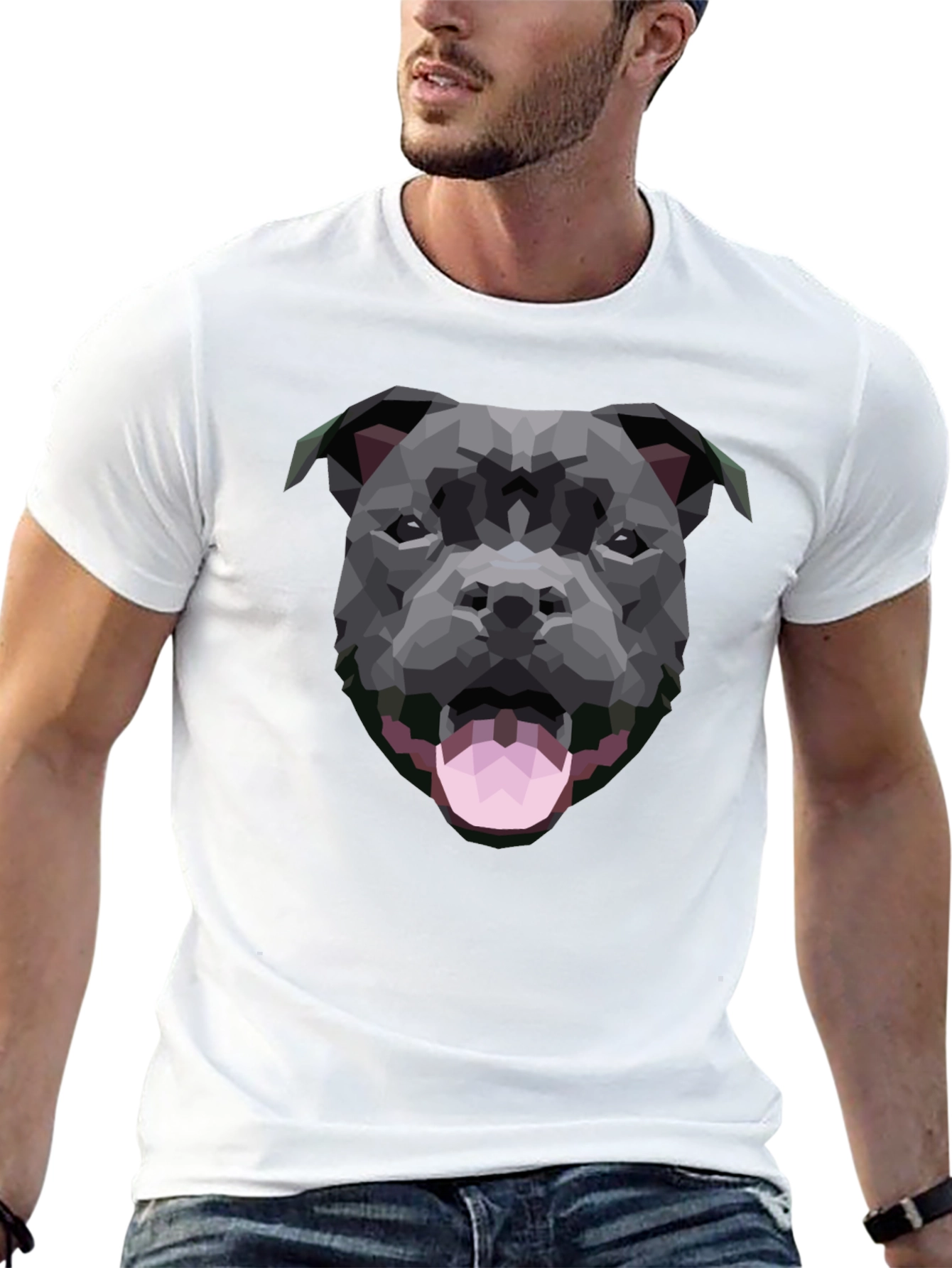 Geometric Dog Graphic Black T-Shirt