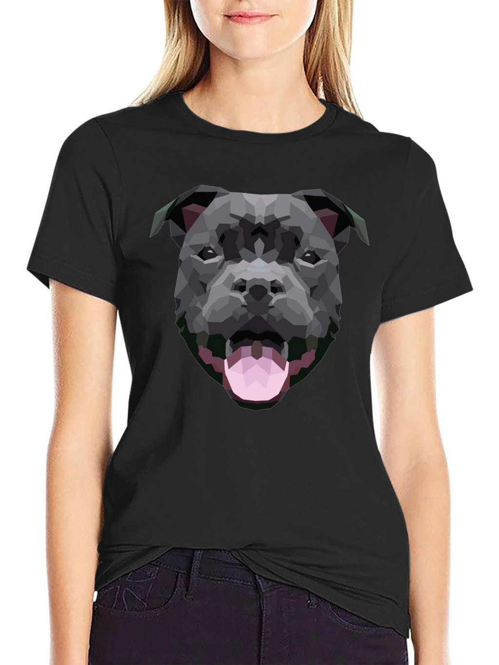 Geometric Dog Graphic Black T-Shirt