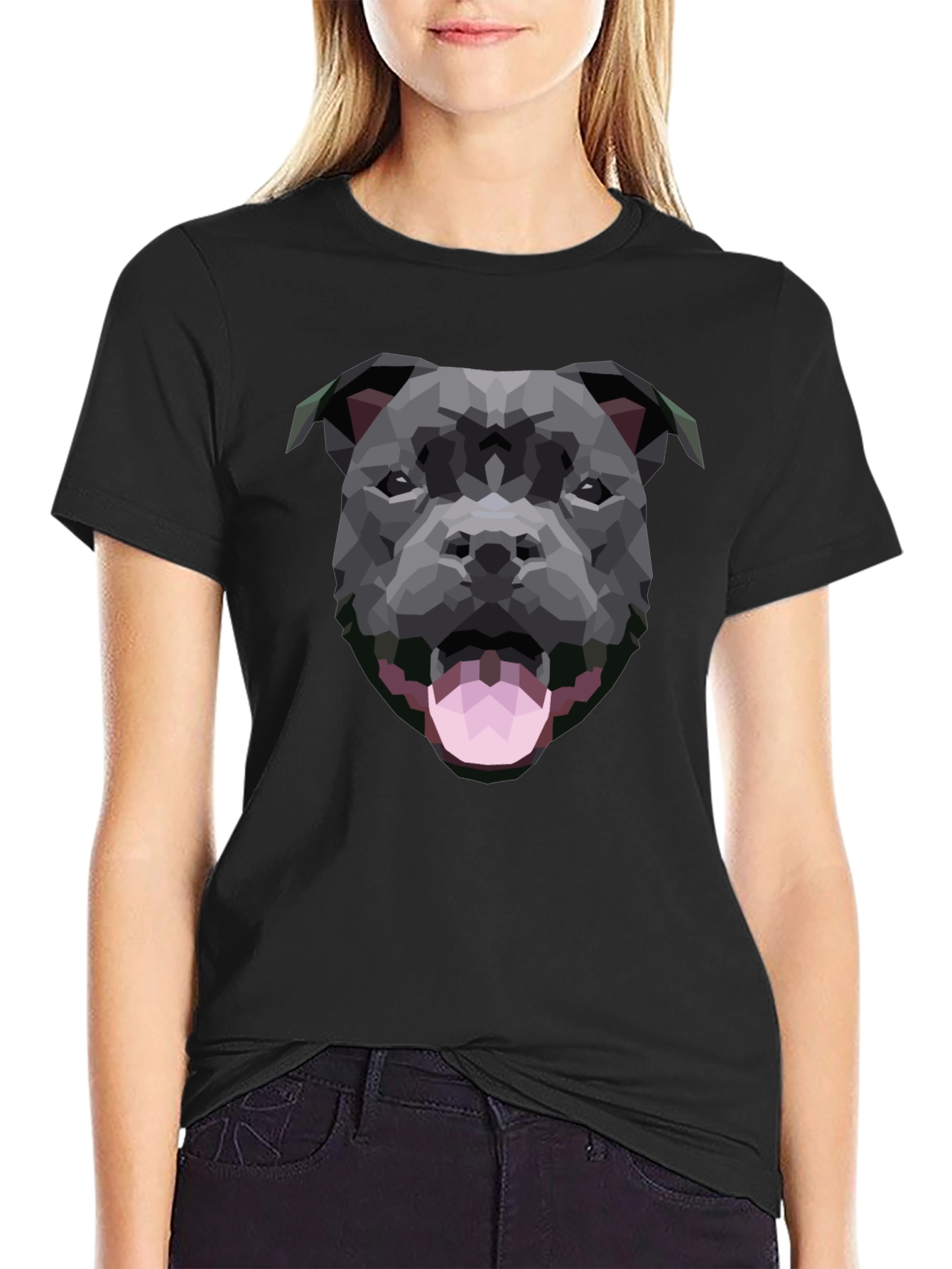 Geometric Dog Graphic Black T-Shirt