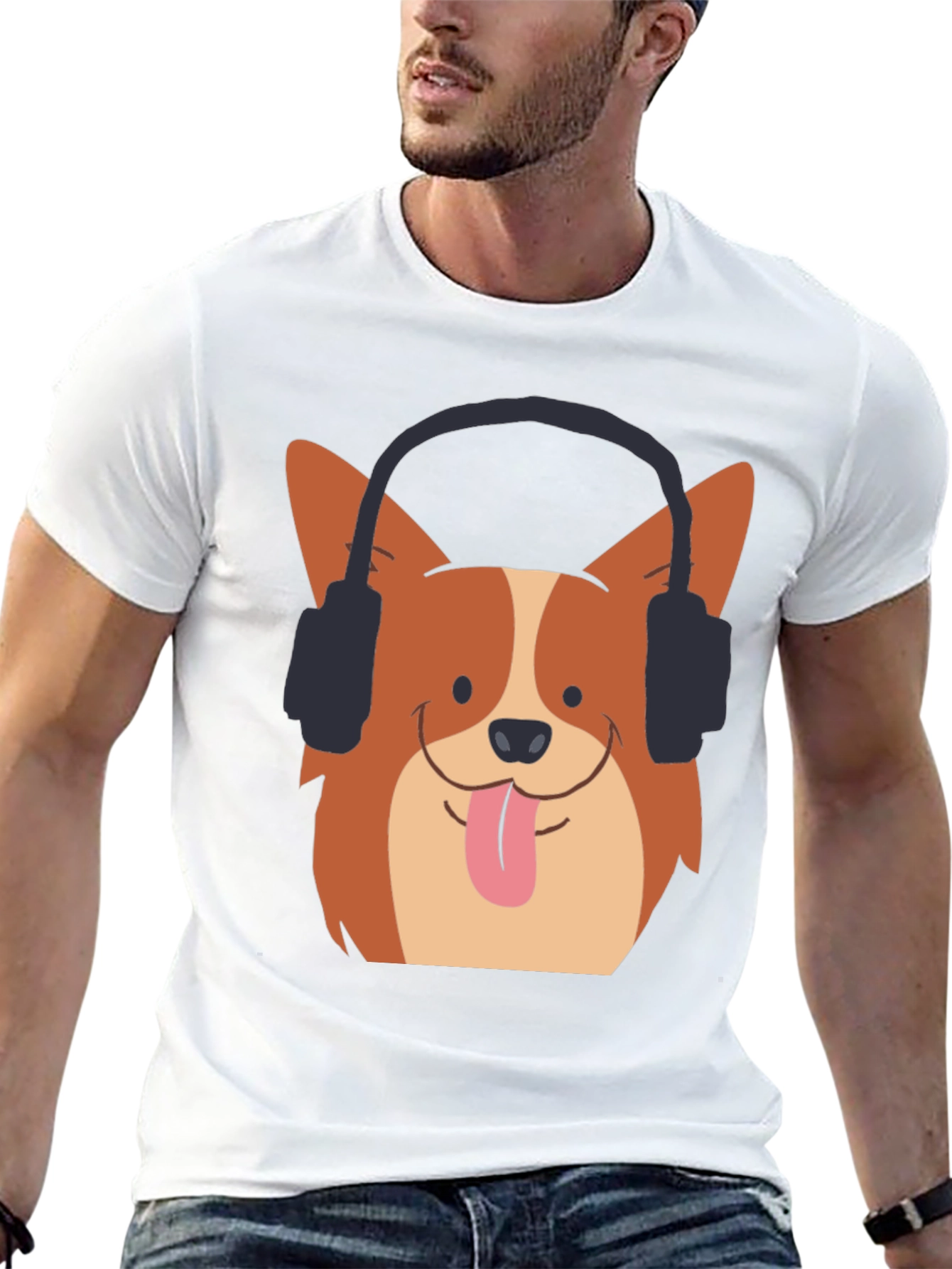 Cool Corgi Headphone Graphic Tee - Black