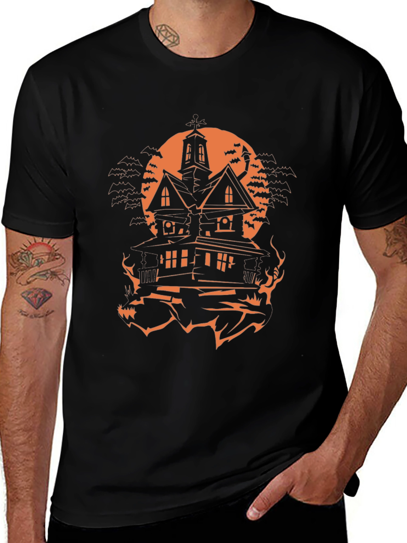 Halloween Haunted House Graphic Tee - Spooky Season