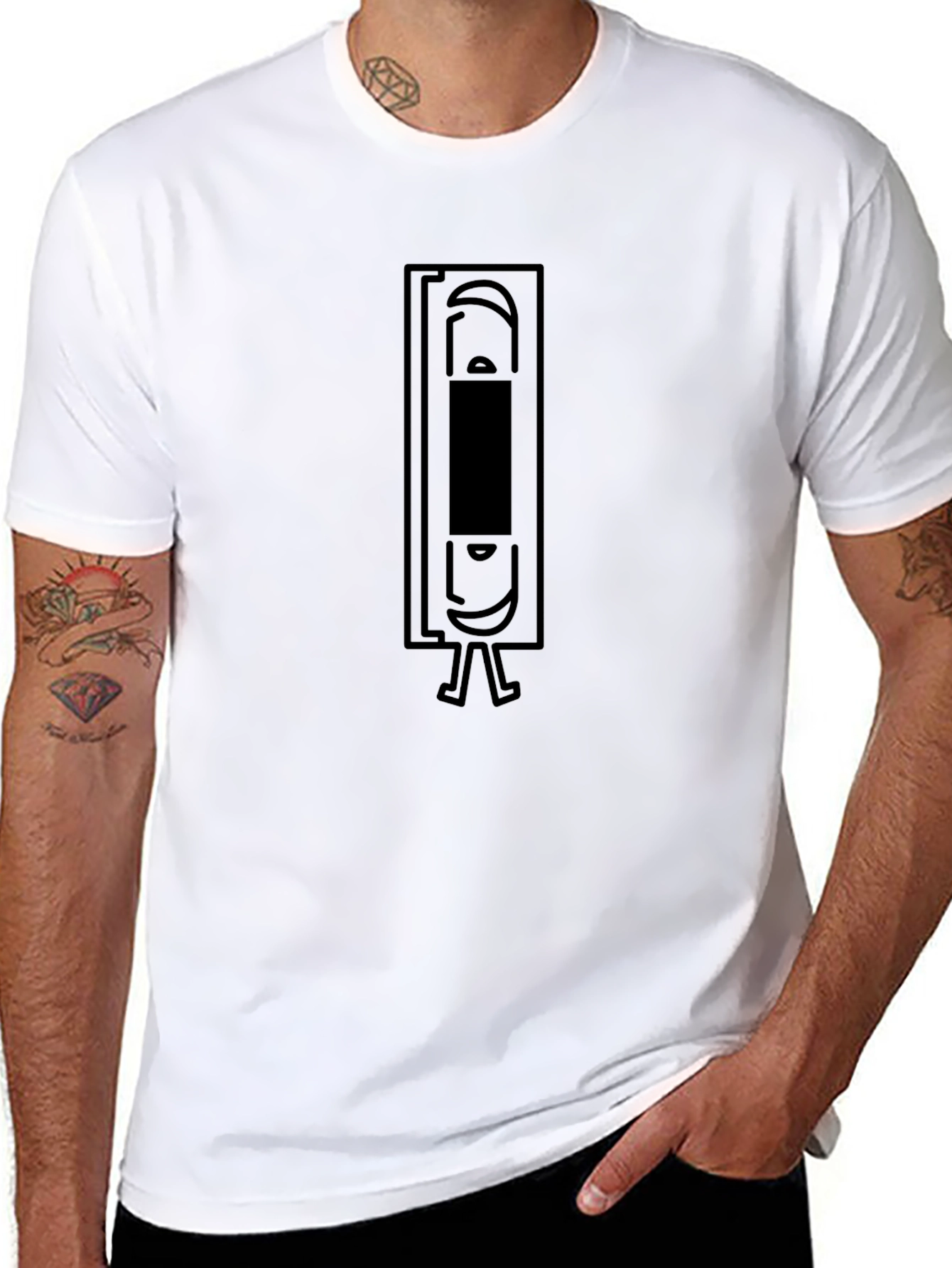 Retro VHS Tape Graphic Tee - Black Cotton T-Shirt