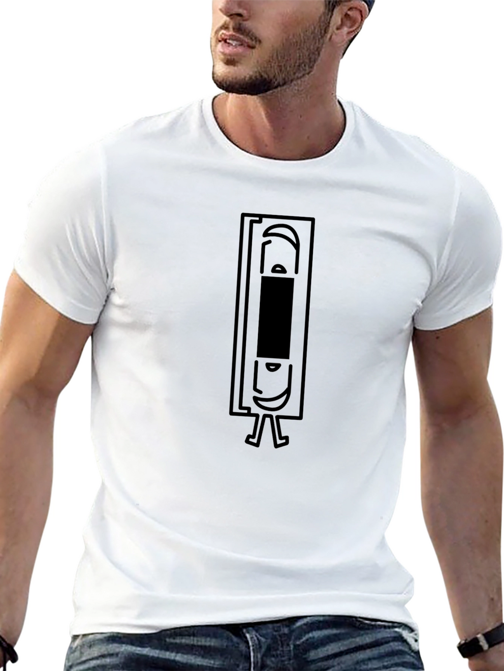 Retro VHS Tape Graphic Tee - Black Cotton T-Shirt