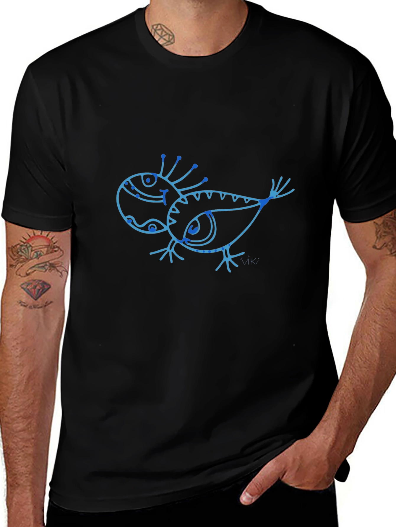 Unique Creature Graphic Tee - Black Cotton Shirt