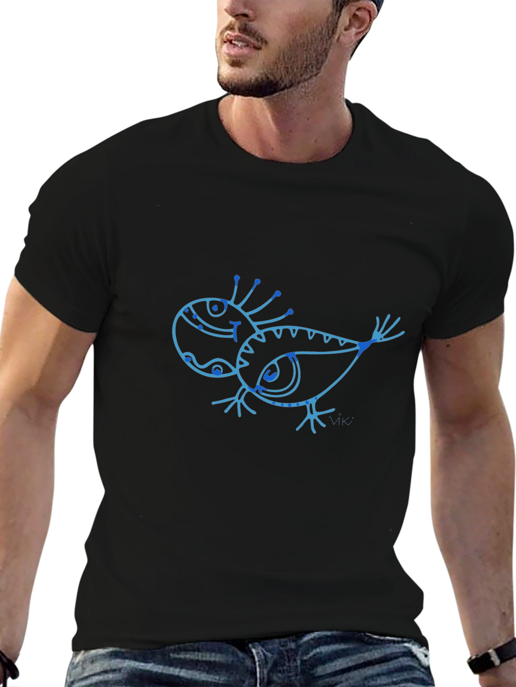Unique Creature Graphic Tee - Black Cotton Shirt