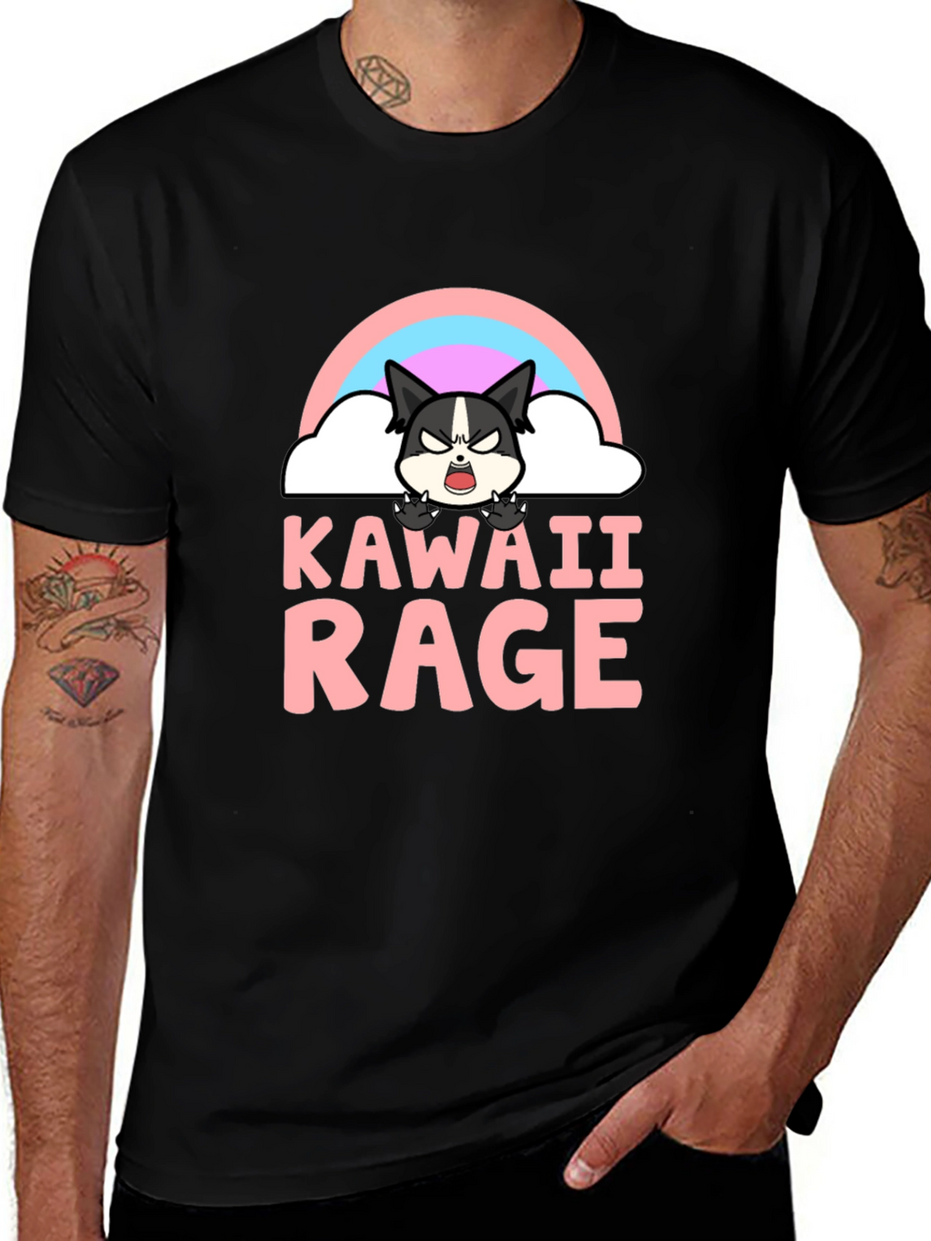 Kawaii Rage Black T-Shirt - Angry Cute Cartoon