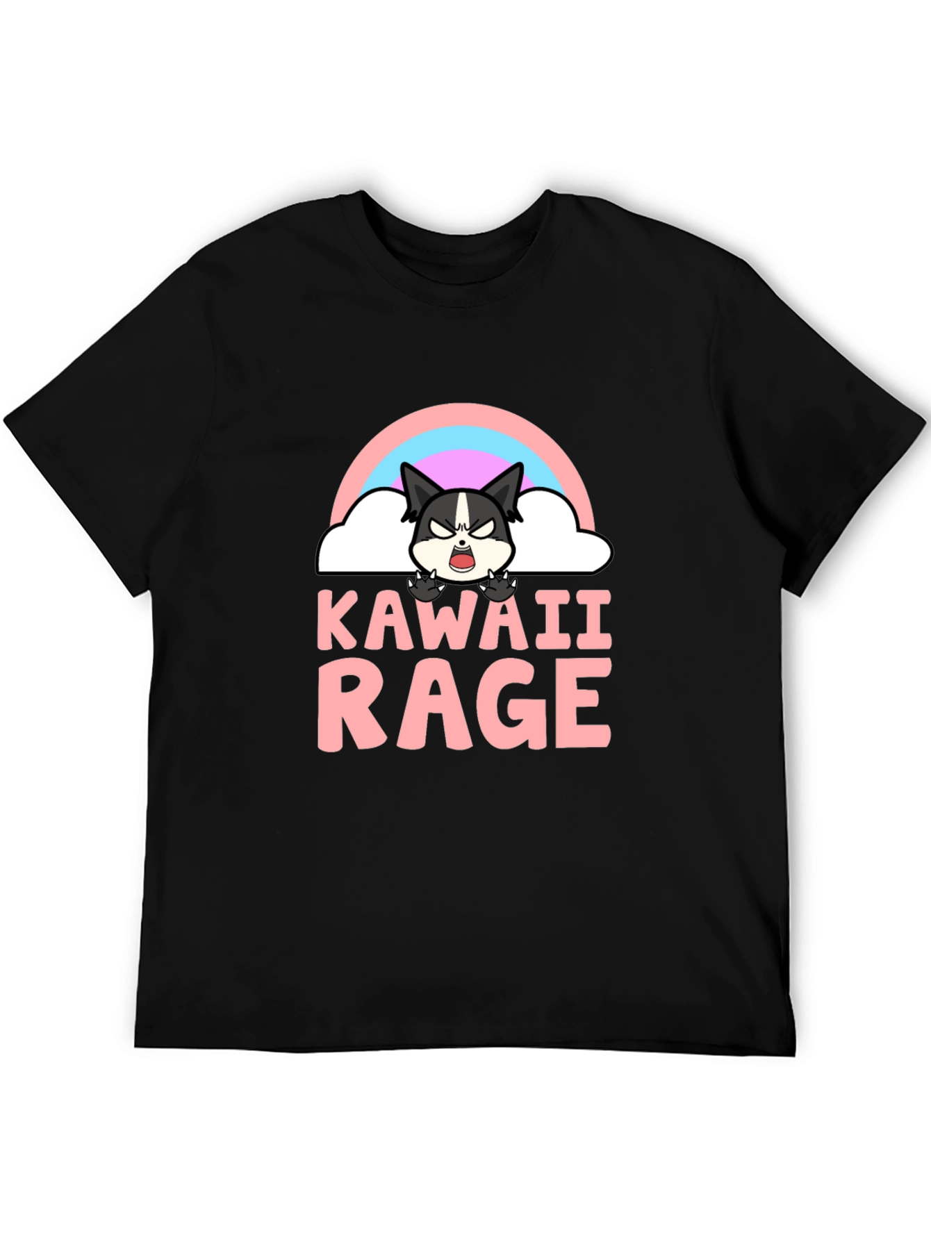 Kawaii Rage Black T-Shirt - Angry Cute Cartoon