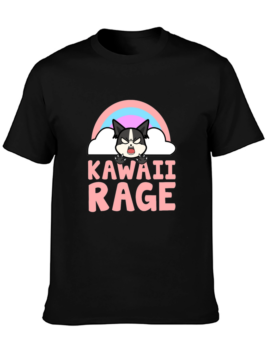 Kawaii Rage Black T-Shirt - Angry Cute Cartoon