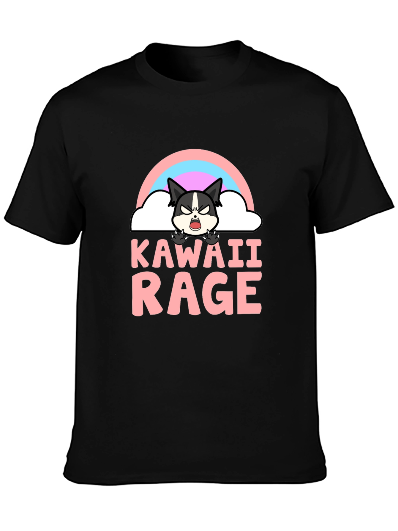 Kawaii Rage Black T-Shirt - Angry Cute Cartoon