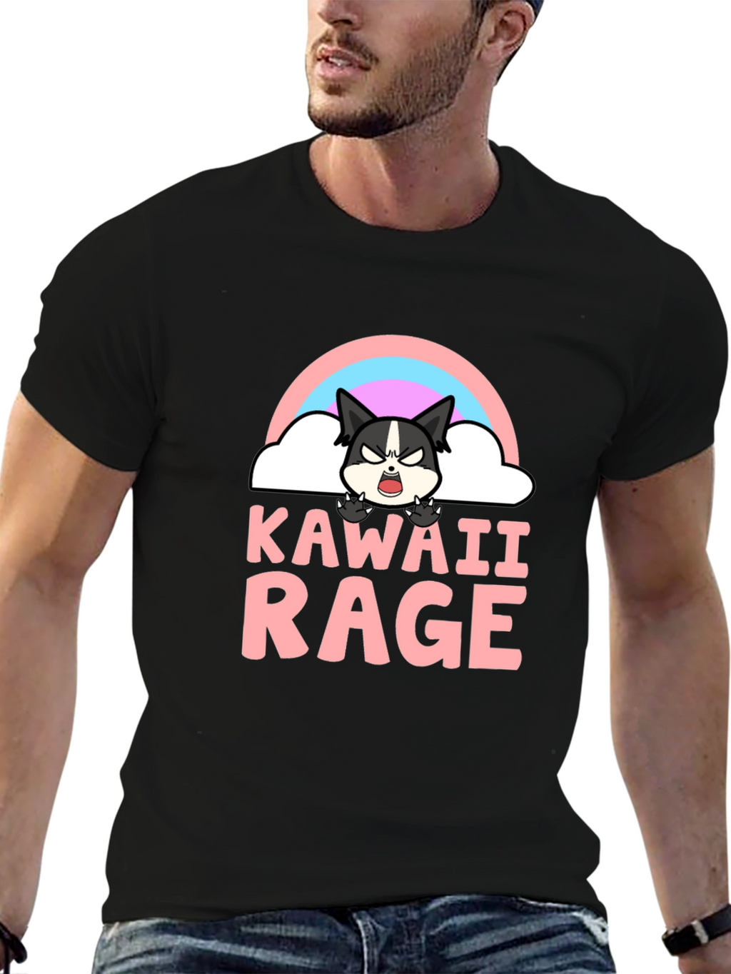 Kawaii Rage Black T-Shirt - Angry Cute Cartoon