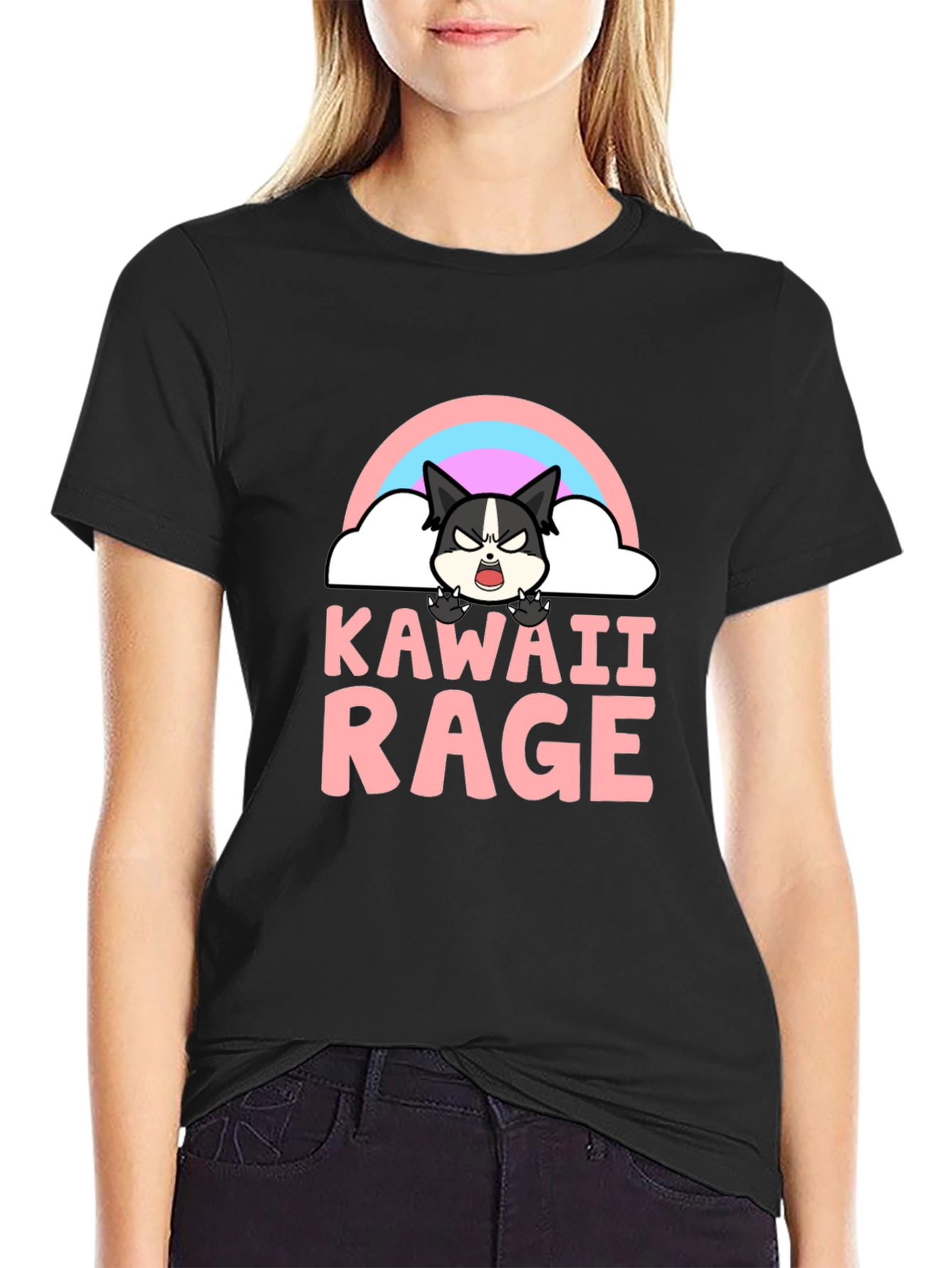 Kawaii Rage Black T-Shirt - Angry Cute Cartoon