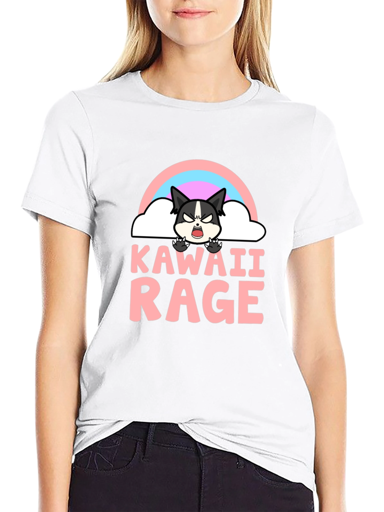 Kawaii Rage Black T-Shirt - Angry Cute Cartoon