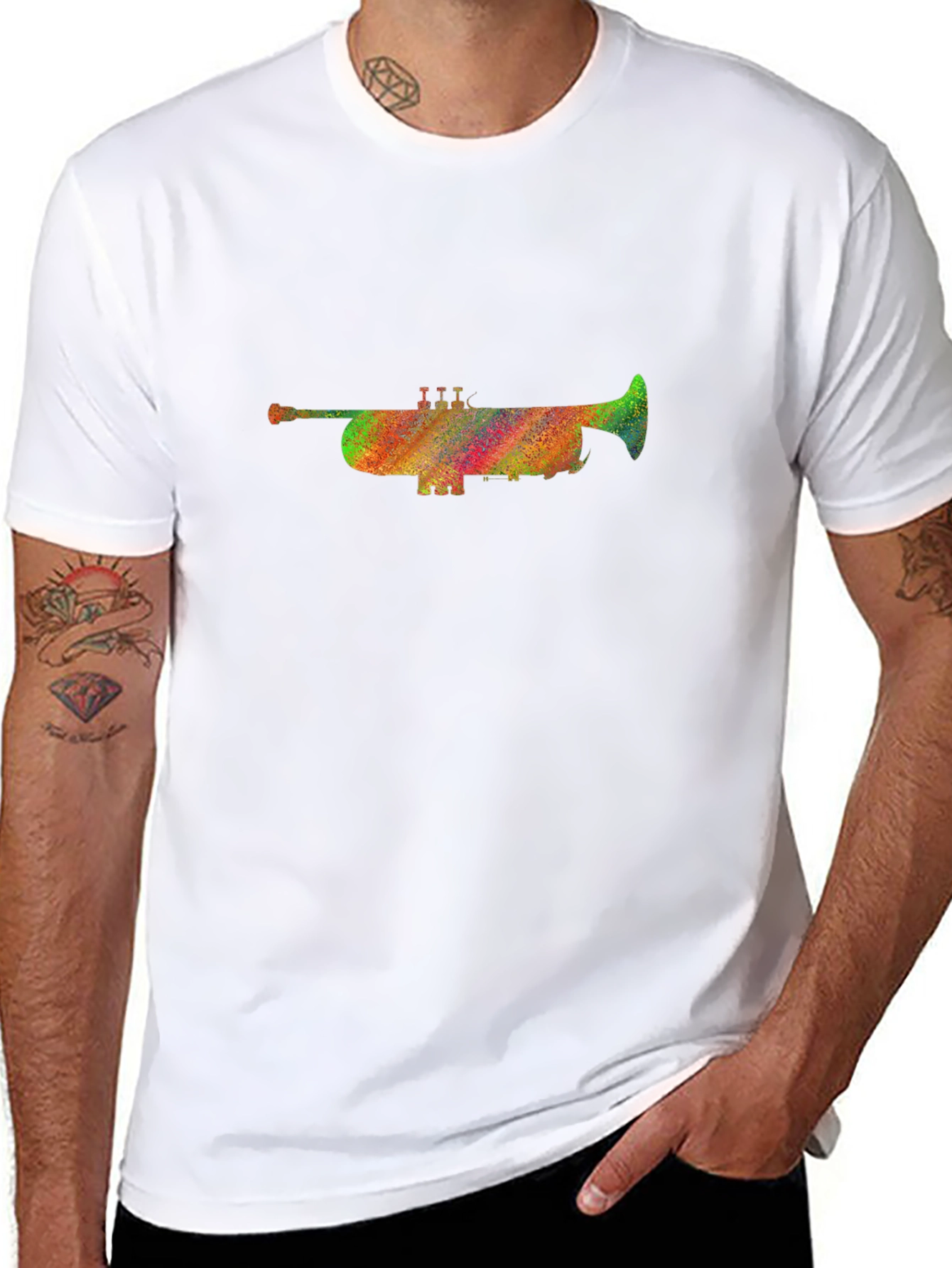 Rainbow Trumpet Graphic Black T-Shirt