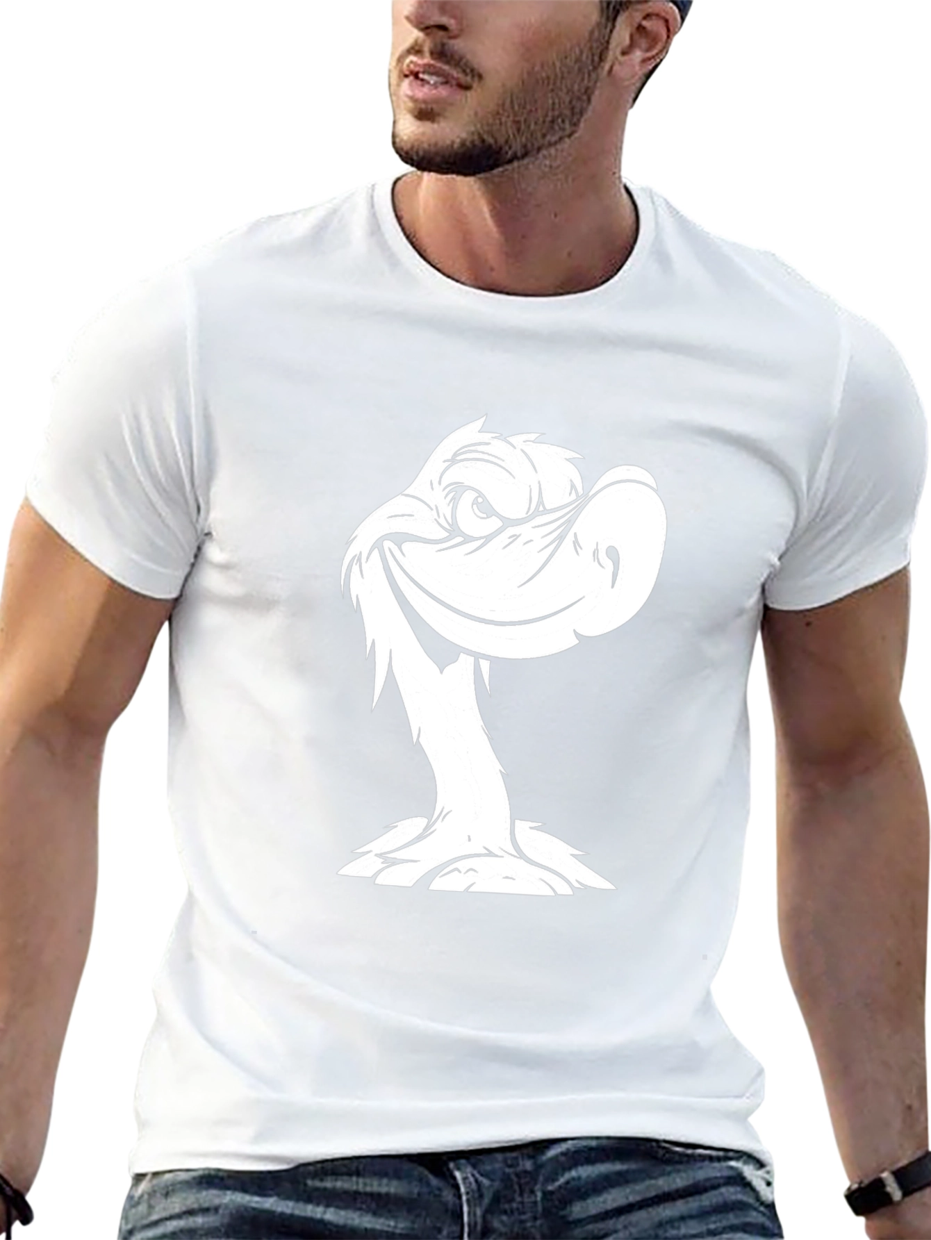 Black T-Shirt with White Cartoon Duck Design