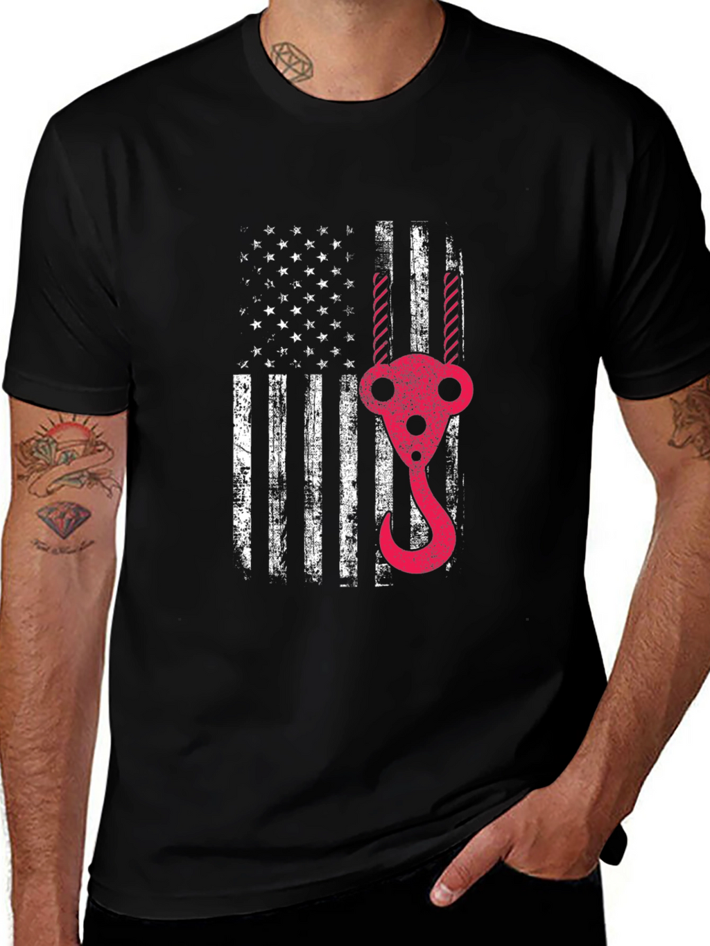 USA Flag Crane Operator T-Shirt - Patriotic Gift