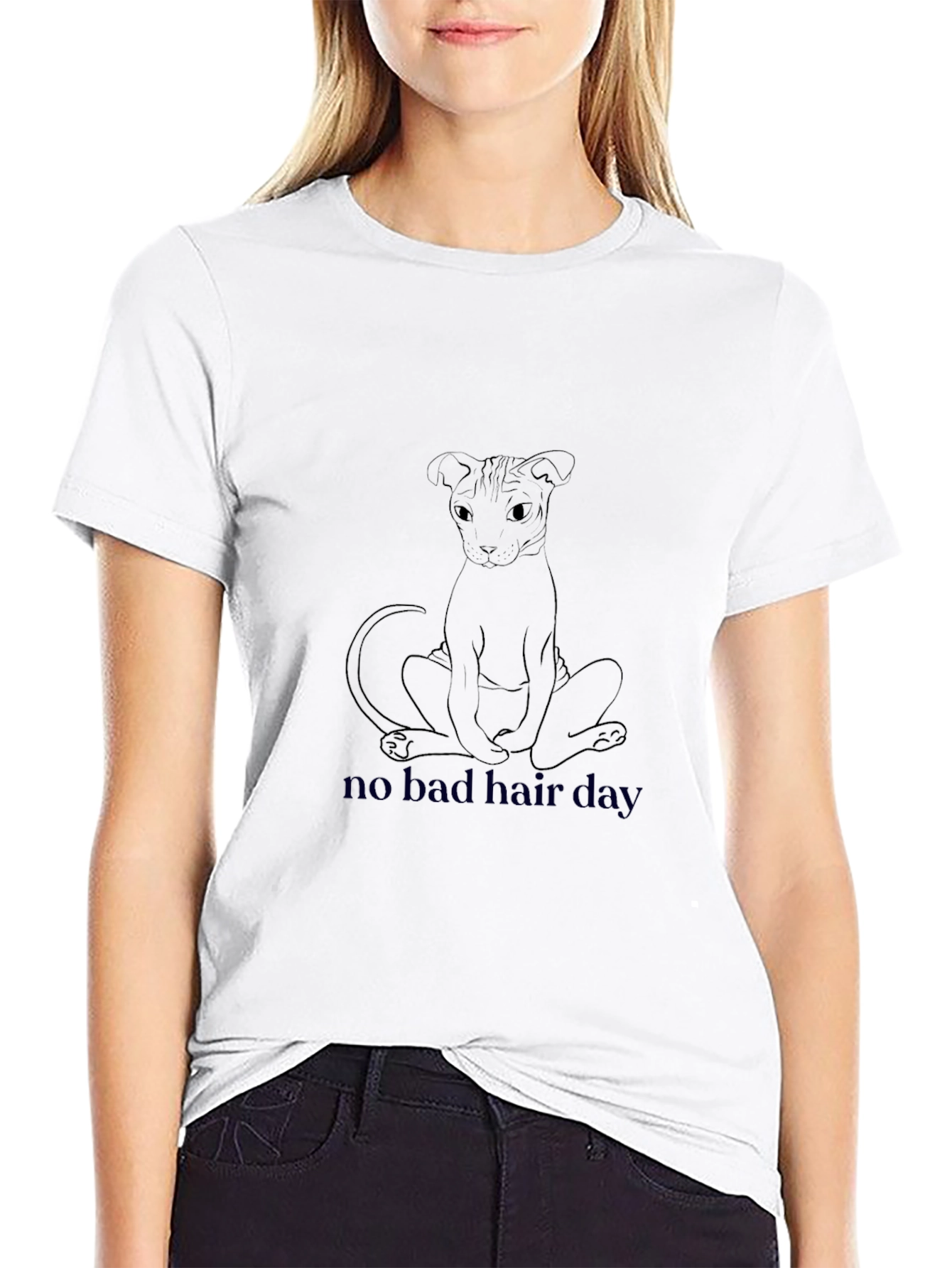 Mens Black T-Shirt - No Bad Hair Day Sphynx Cat Design