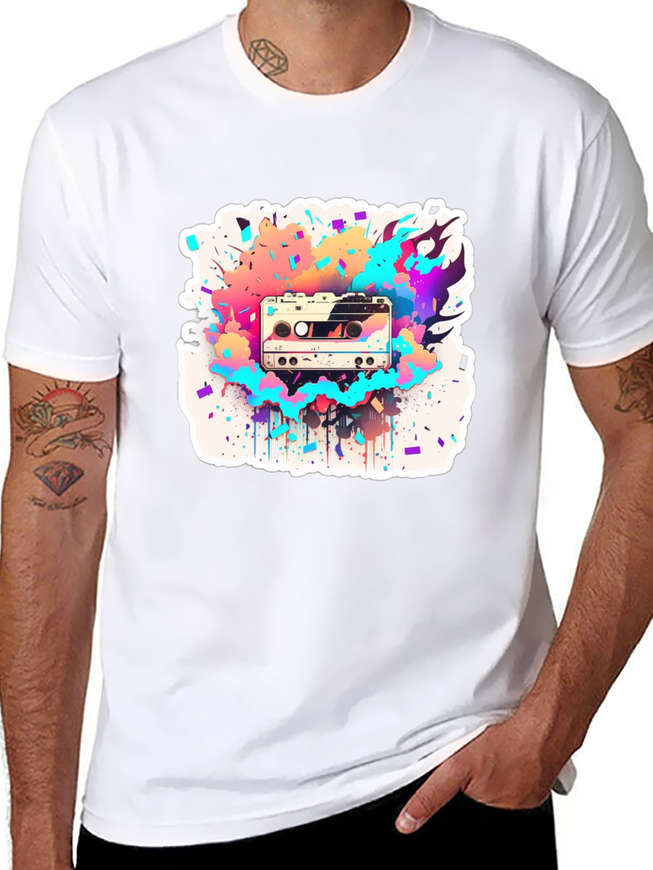 Retro Cassette Tape Graphic T-Shirt - Colorful Music Design