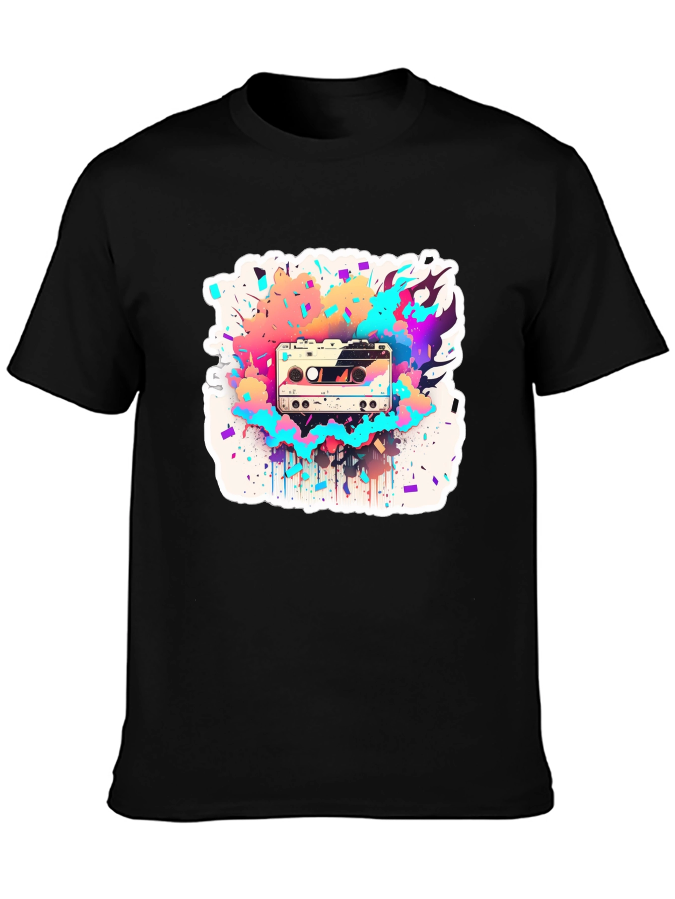 Retro Cassette Tape Graphic T-Shirt - Colorful Music Design