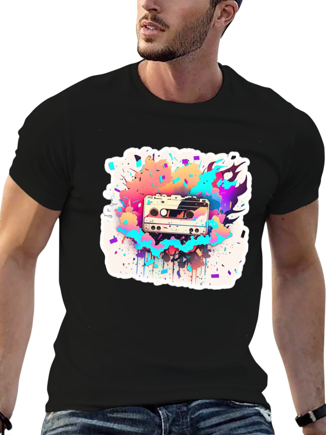Retro Cassette Tape Graphic T-Shirt - Colorful Music Design