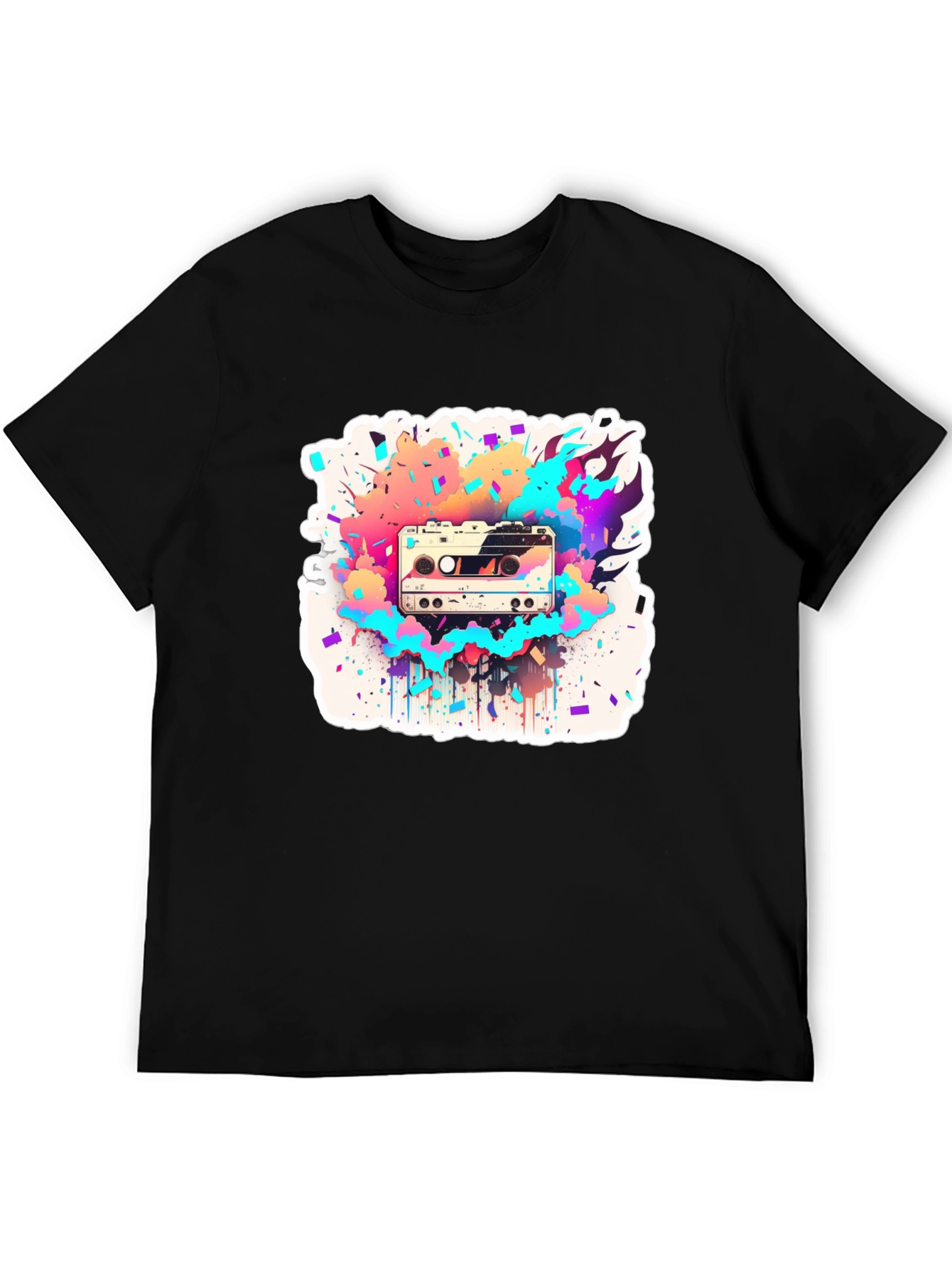 Retro Cassette Tape Graphic T-Shirt - Colorful Music Design