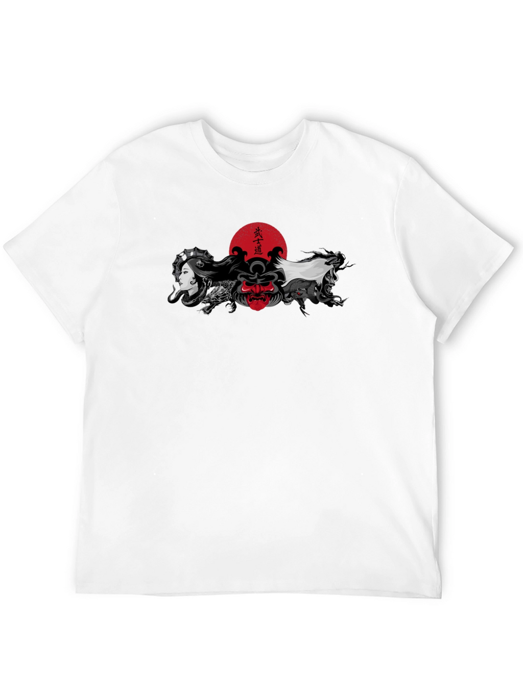 Japanese Art T-Shirt: Samurai Geisha Dragon