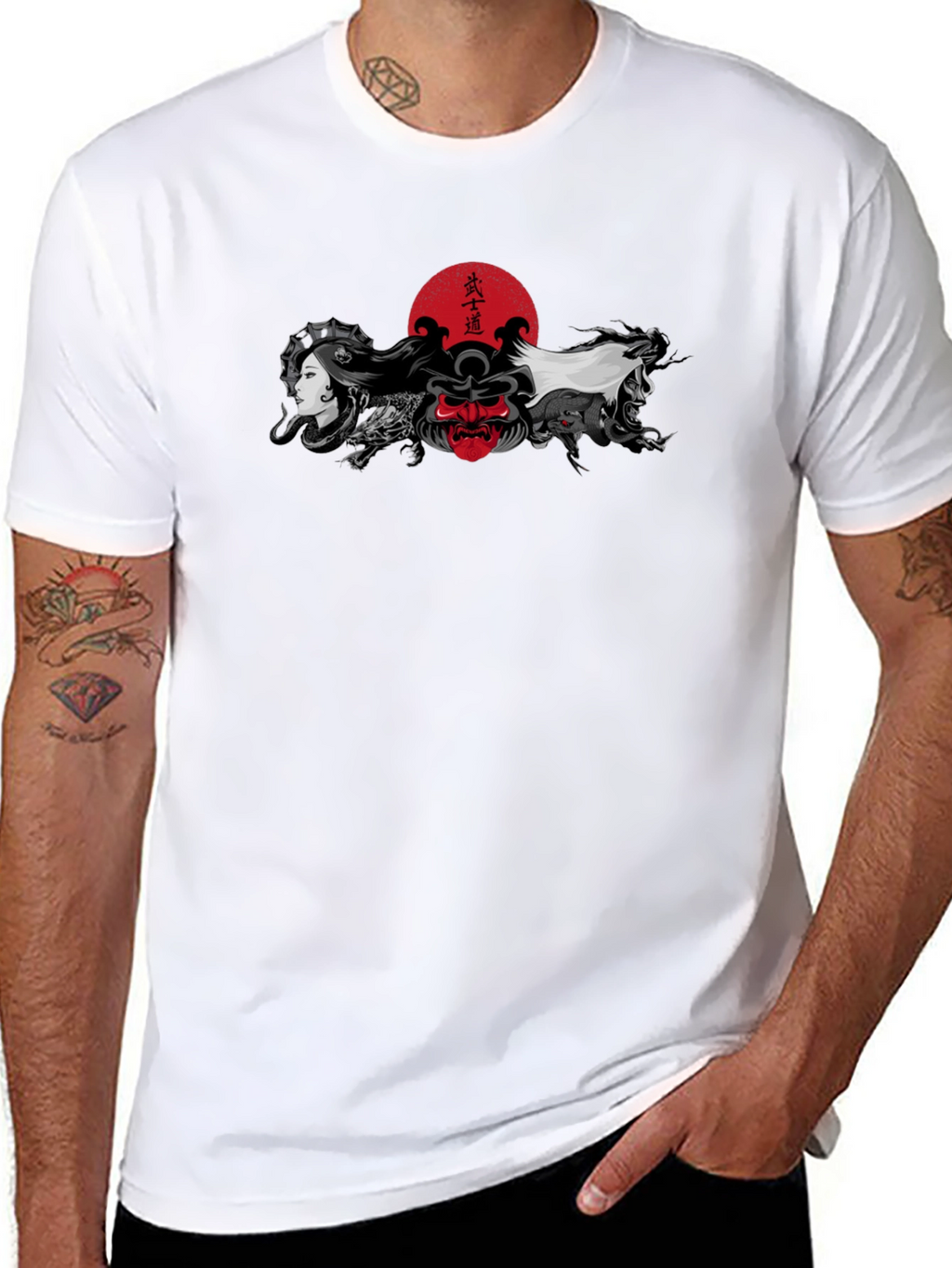 Japanese Art T-Shirt: Samurai Geisha Dragon