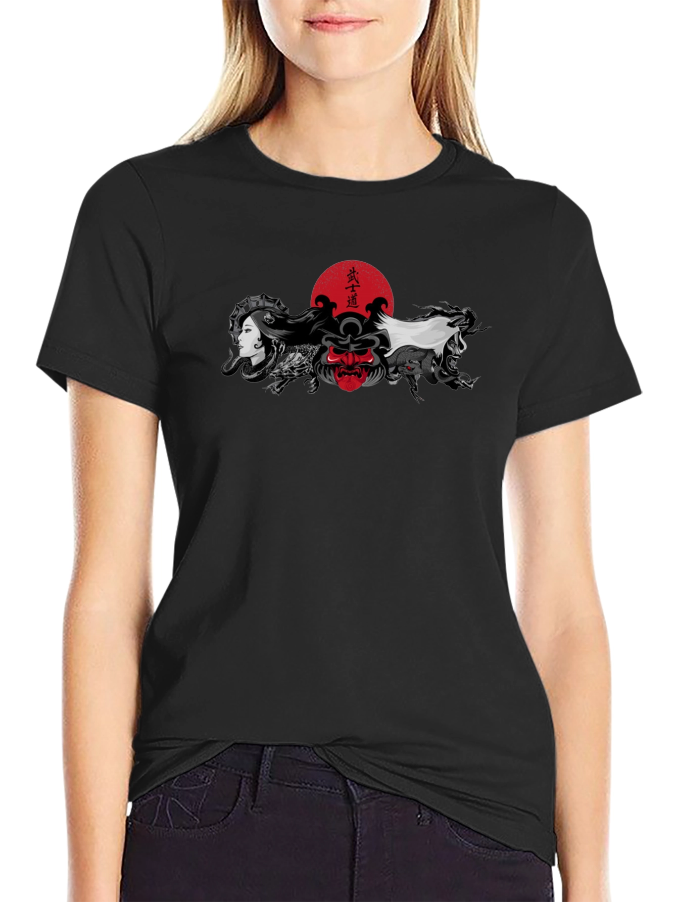Japanese Art T-Shirt: Samurai Geisha Dragon