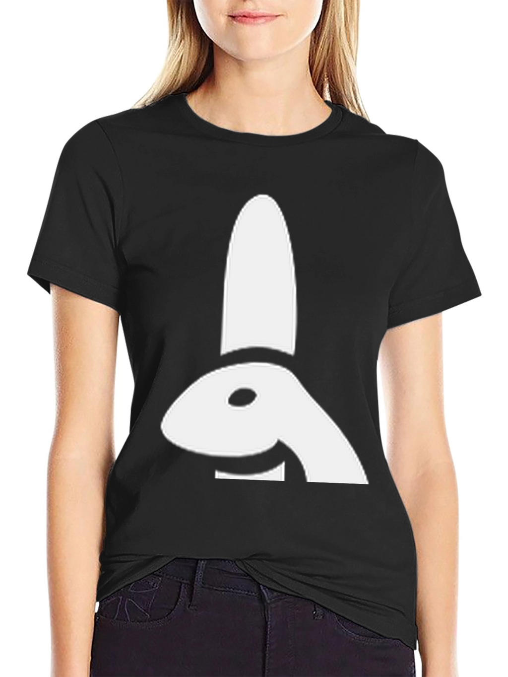 Abstract Bunny Graphic Tee - Black Cotton Shirt