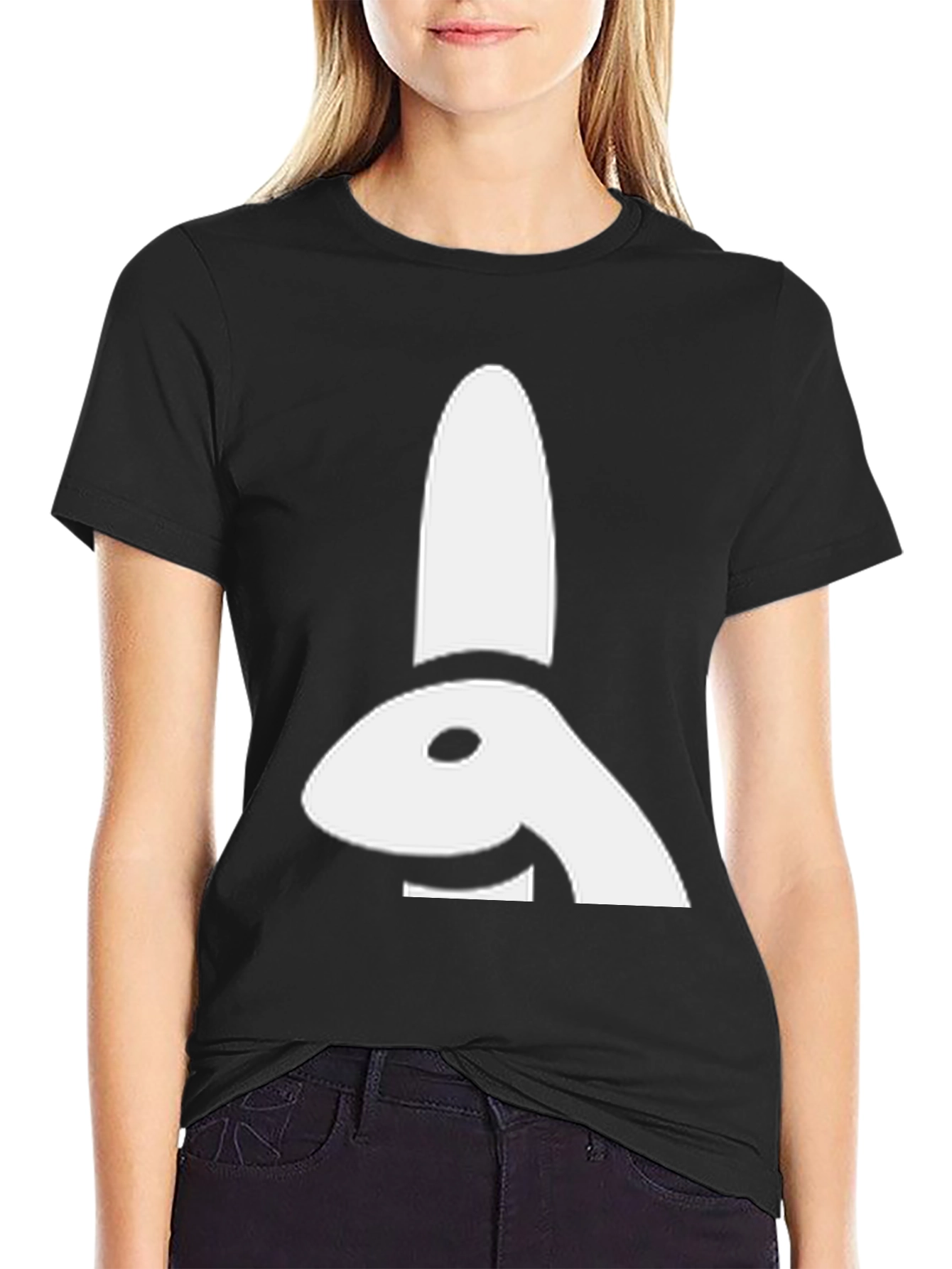 Abstract Bunny Graphic Tee - Black Cotton Shirt