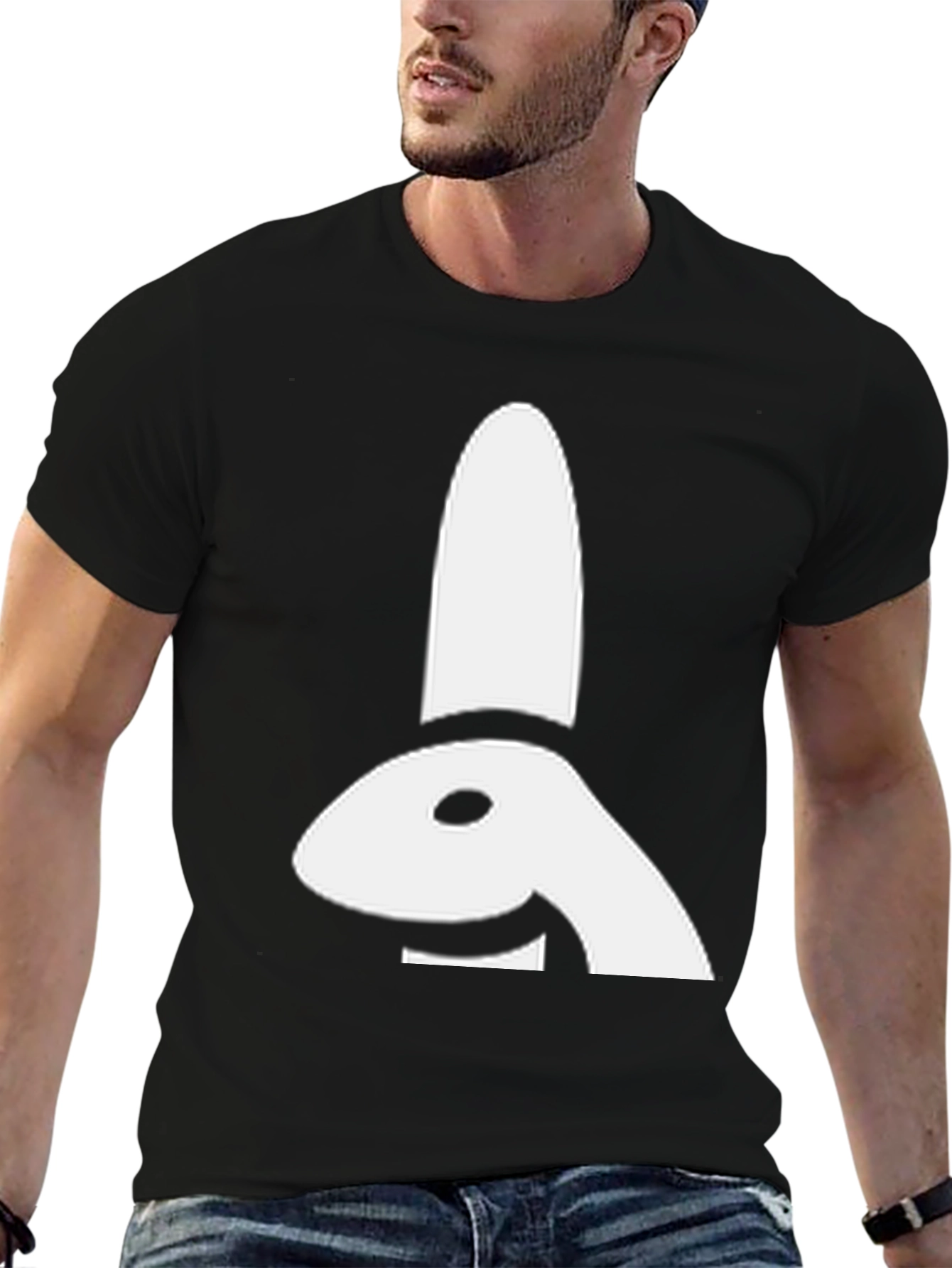 Abstract Bunny Graphic Tee - Black Cotton Shirt