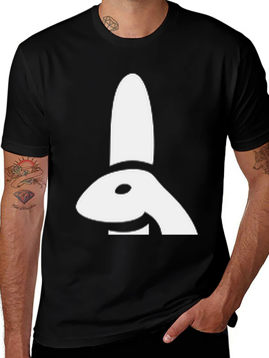 Abstract Bunny Graphic Tee - Black Cotton Shirt