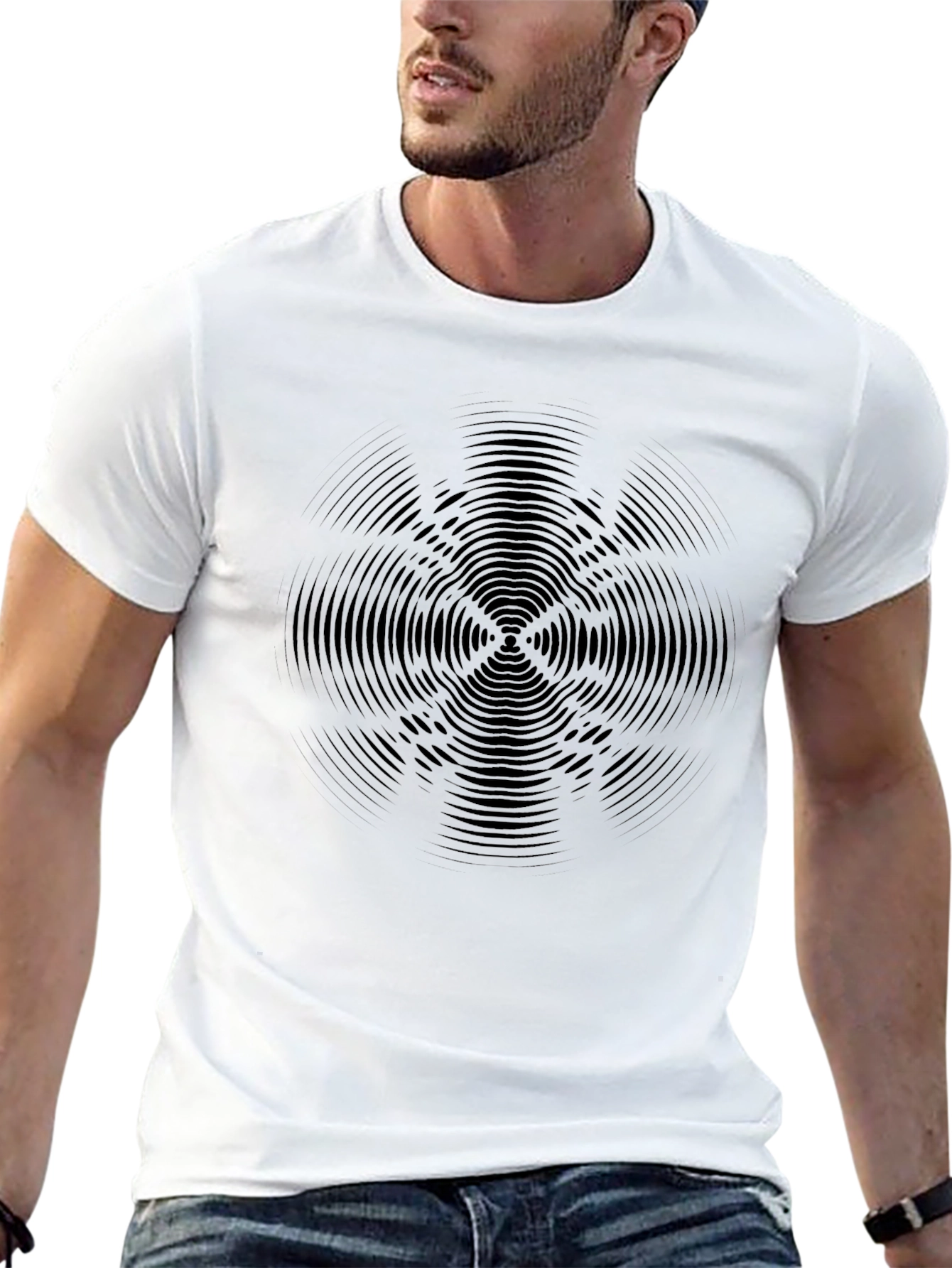 Black Geometric Ripple Design Tee - Modern Graphic T-Shirt