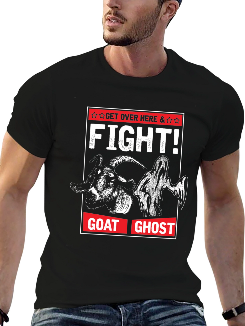 Goat Ghost Fight T-Shirt Funny Halloween Tee