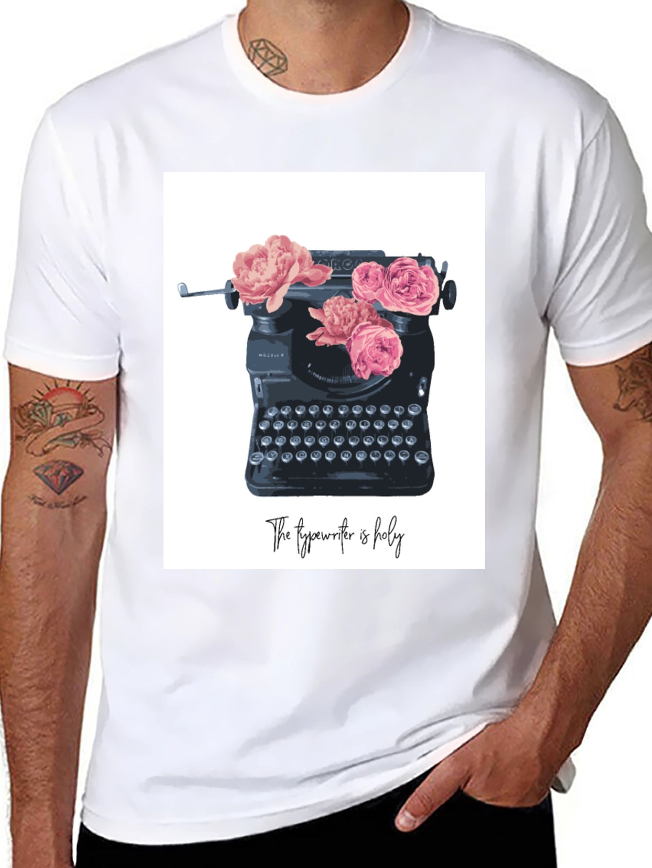 Vintage Typewriter Floral T-Shirt - Writers Holy Tool Tee