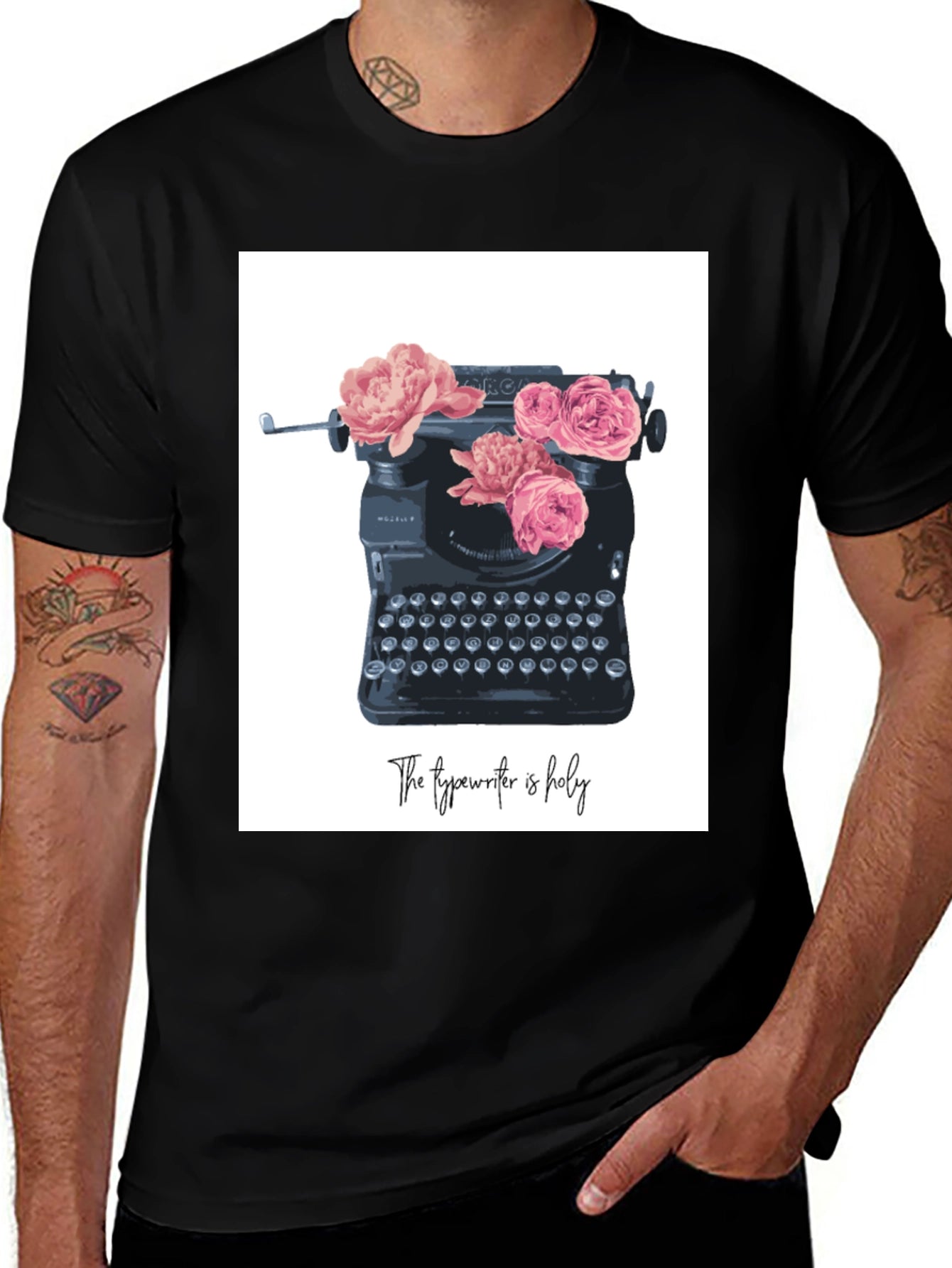 Vintage Typewriter Floral T-Shirt - Writers Holy Tool Tee