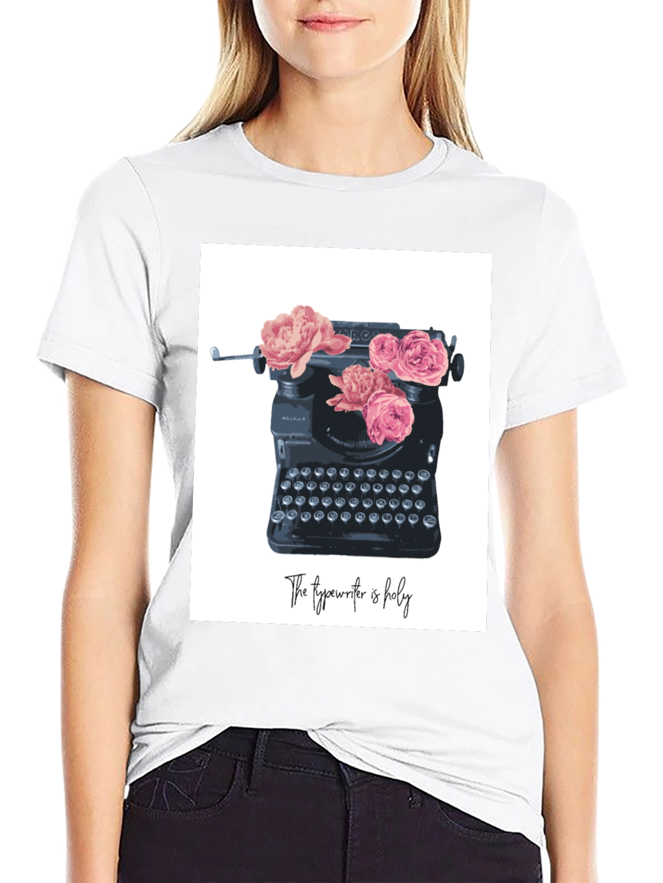 Vintage Typewriter Floral T-Shirt - Writers Holy Tool Tee