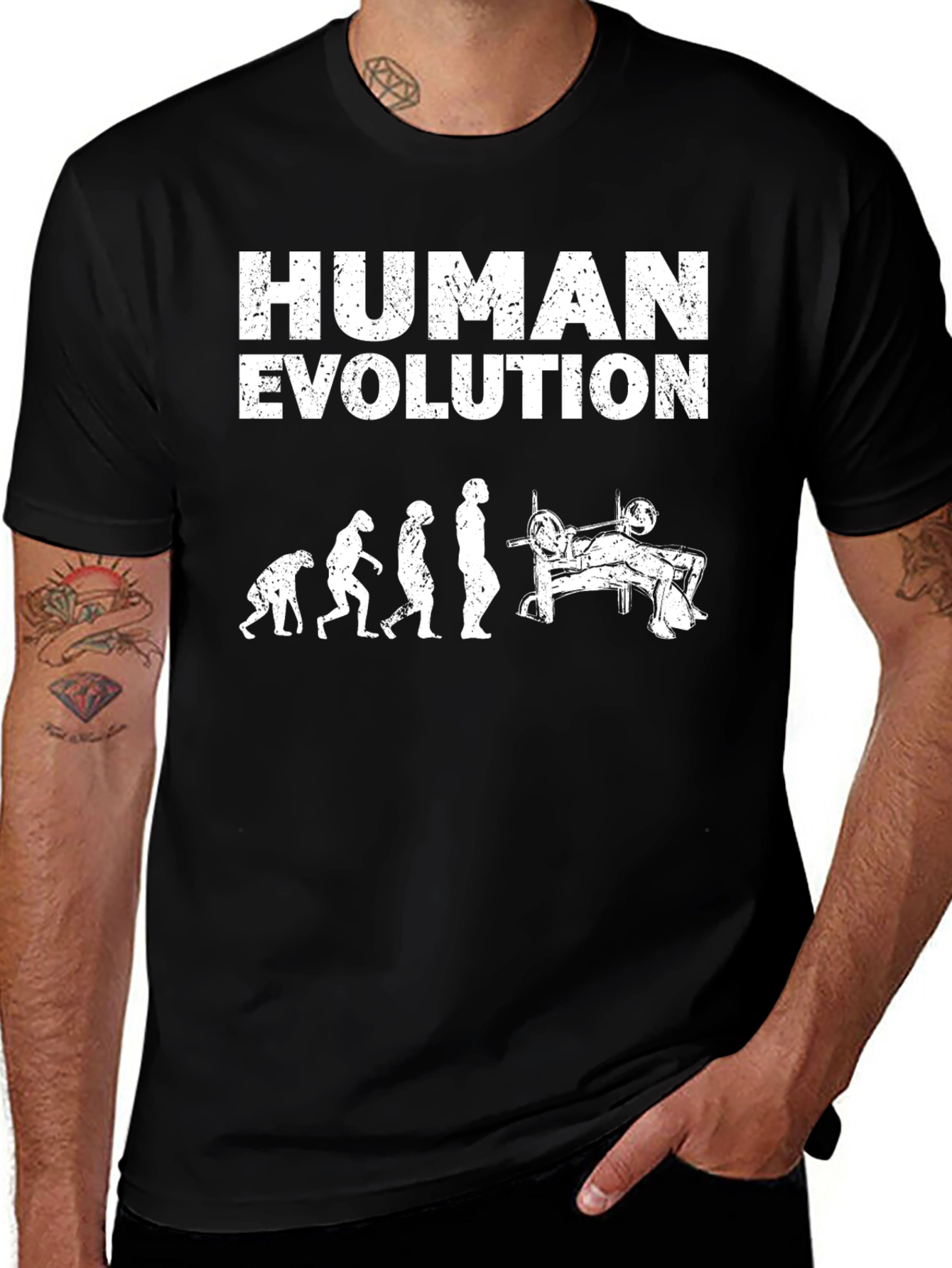 Human Evolution Bench Press T-Shirt - Gym Workout Tee