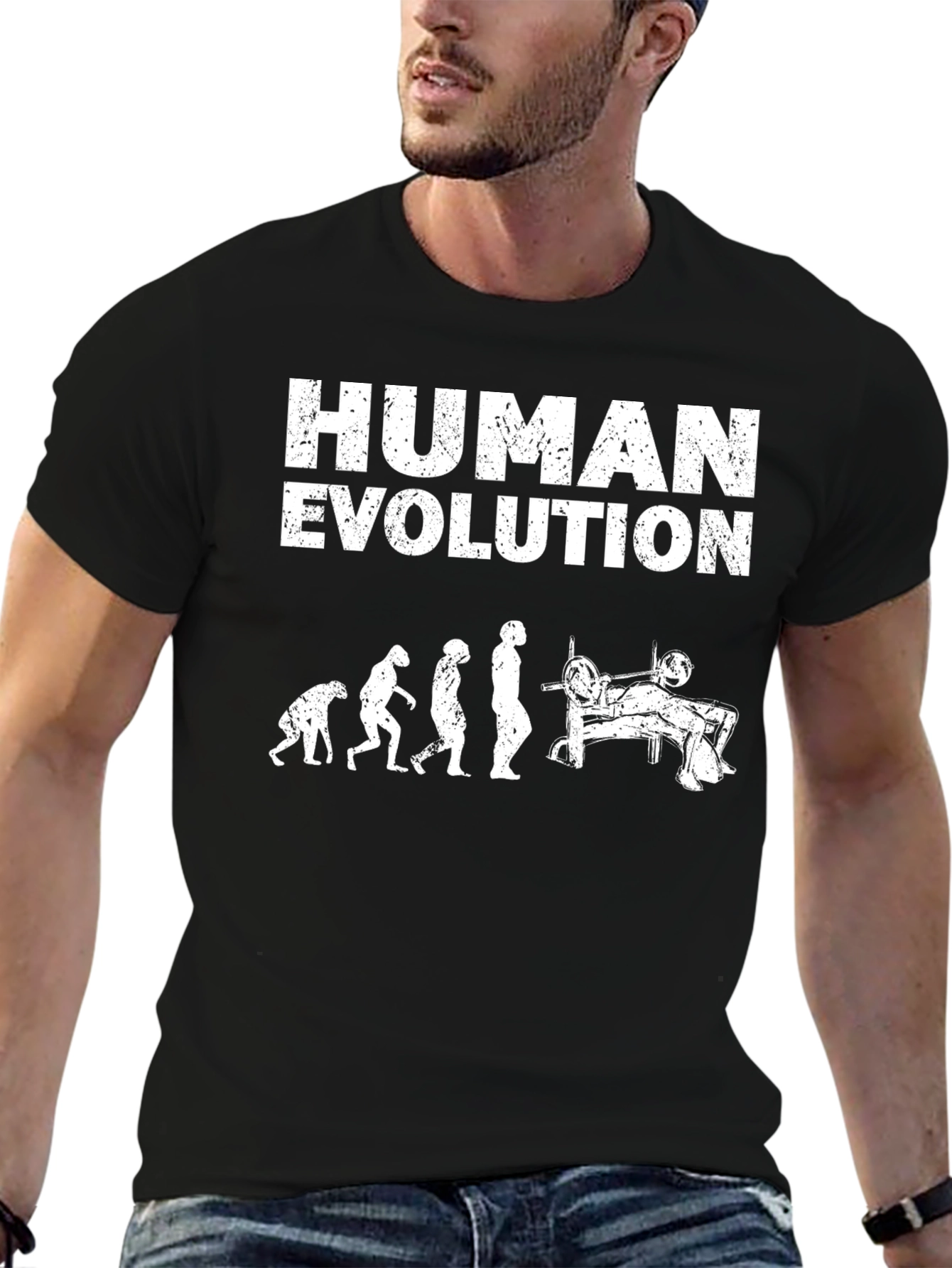 Human Evolution Bench Press T-Shirt - Gym Workout Tee