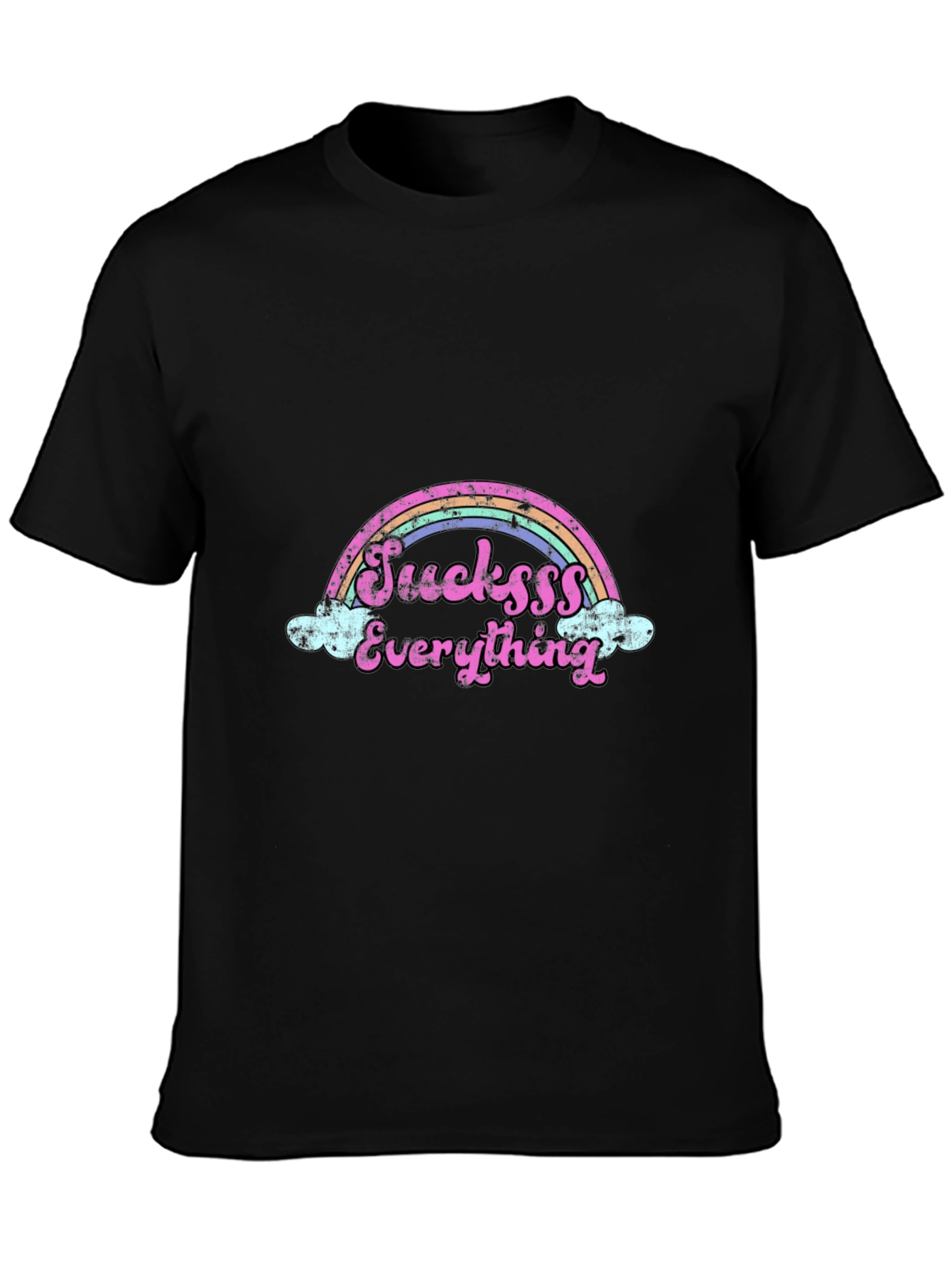 Sucksss Everything Rainbow Graphic Black T-Shirt