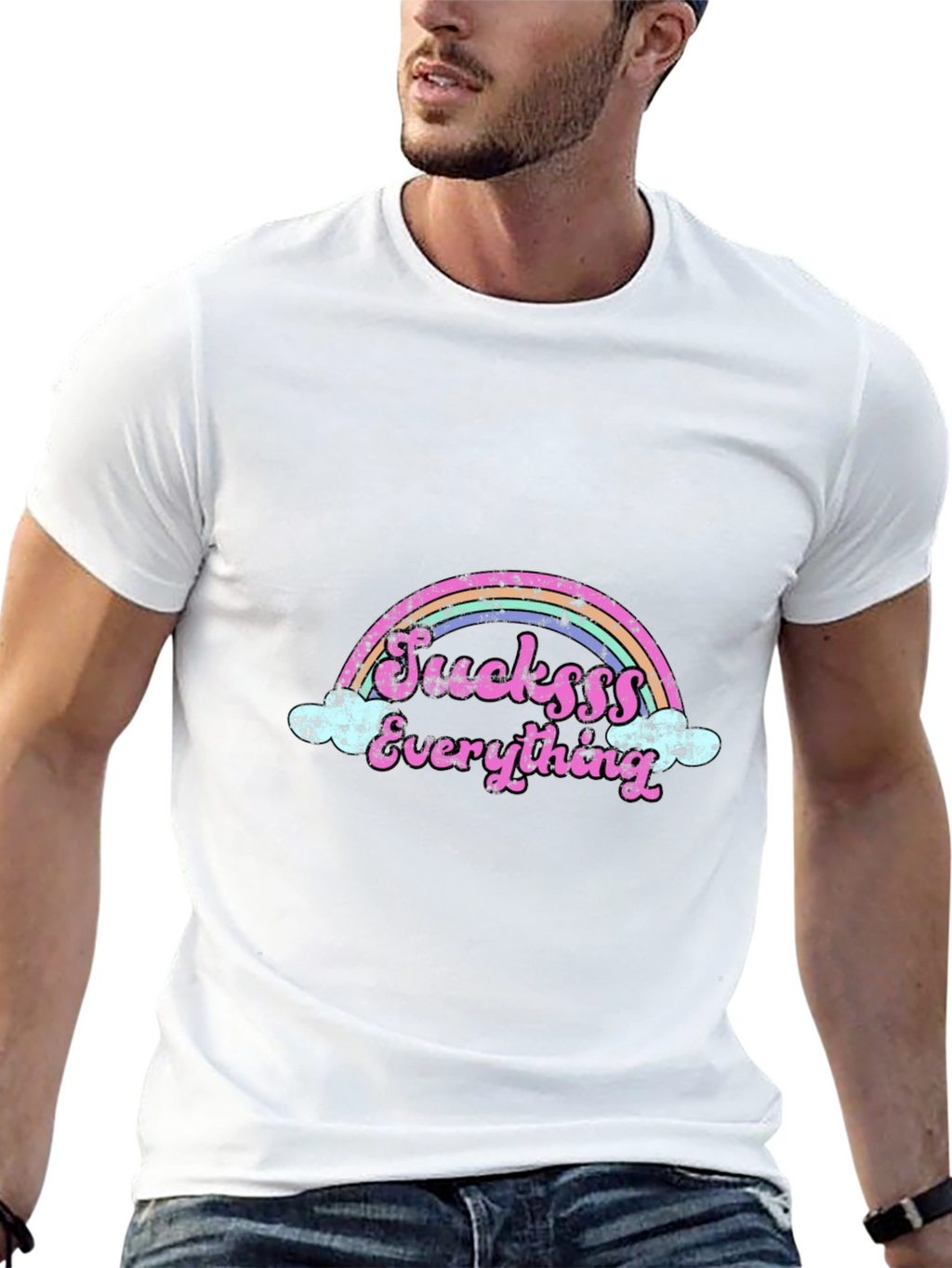 Sucksss Everything Rainbow Graphic Black T-Shirt