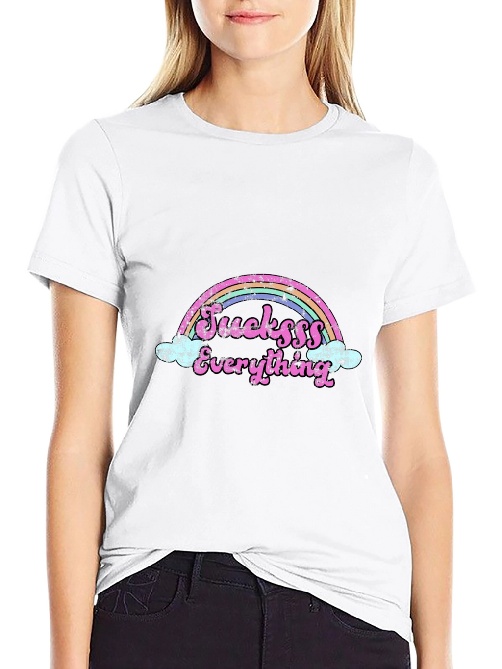 Sucksss Everything Rainbow Graphic Black T-Shirt