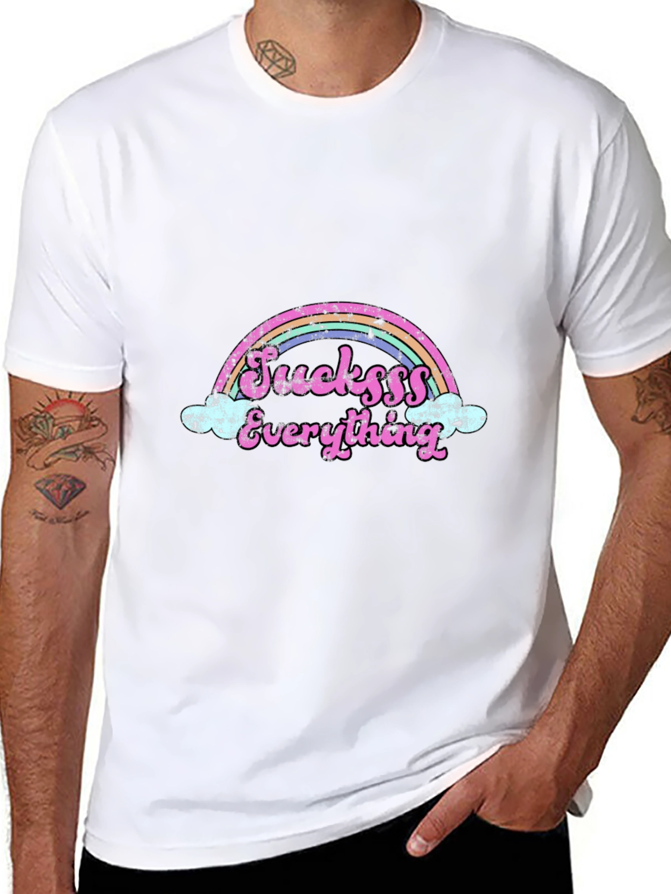 Sucksss Everything Rainbow Graphic Black T-Shirt