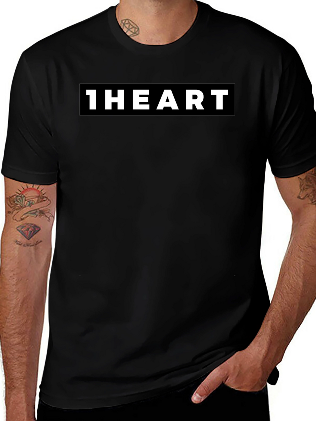 1HEART Black Crew Neck Graphic Tee