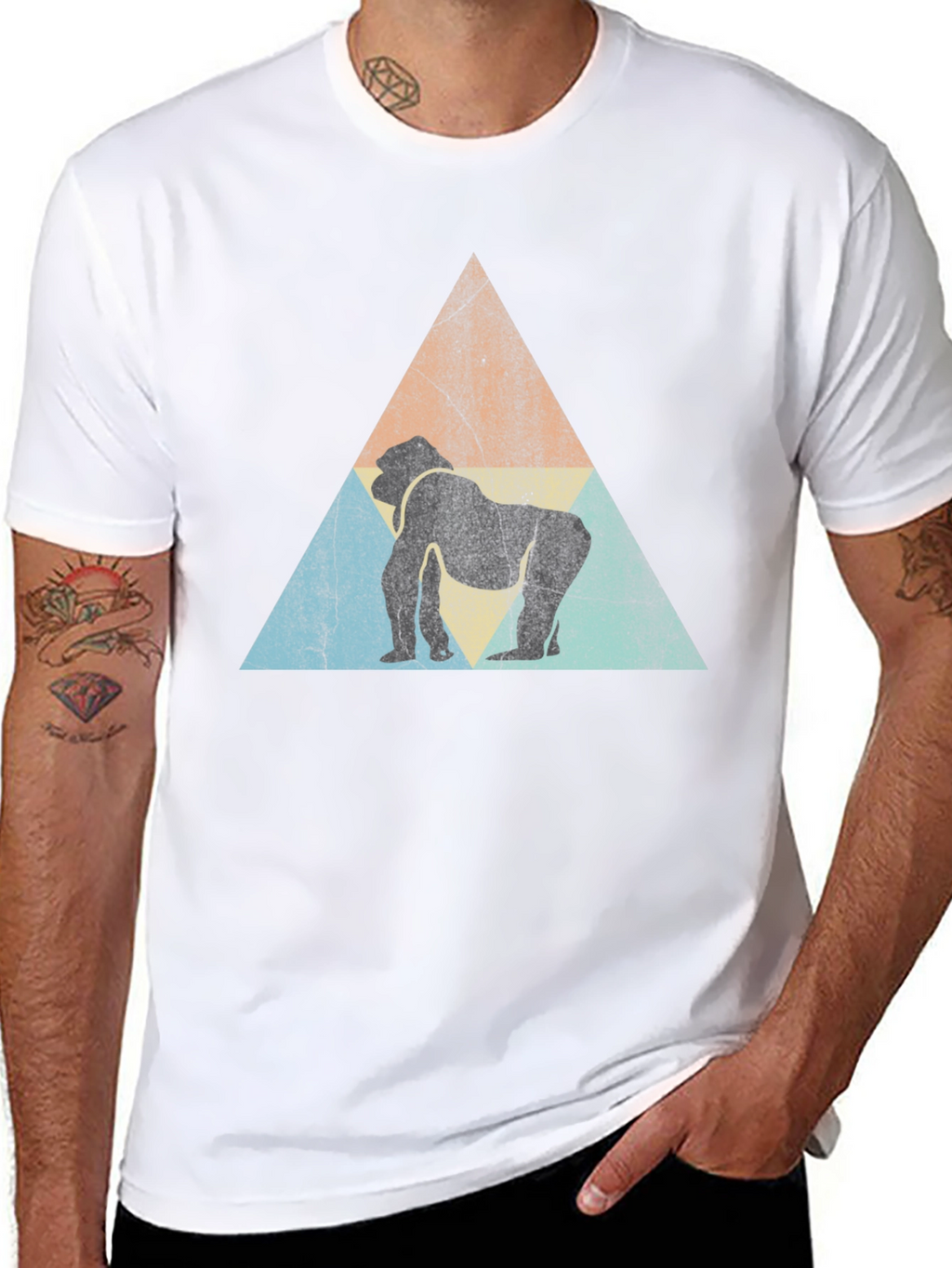 Retro Gorilla Triangle Graphic Tee - Black